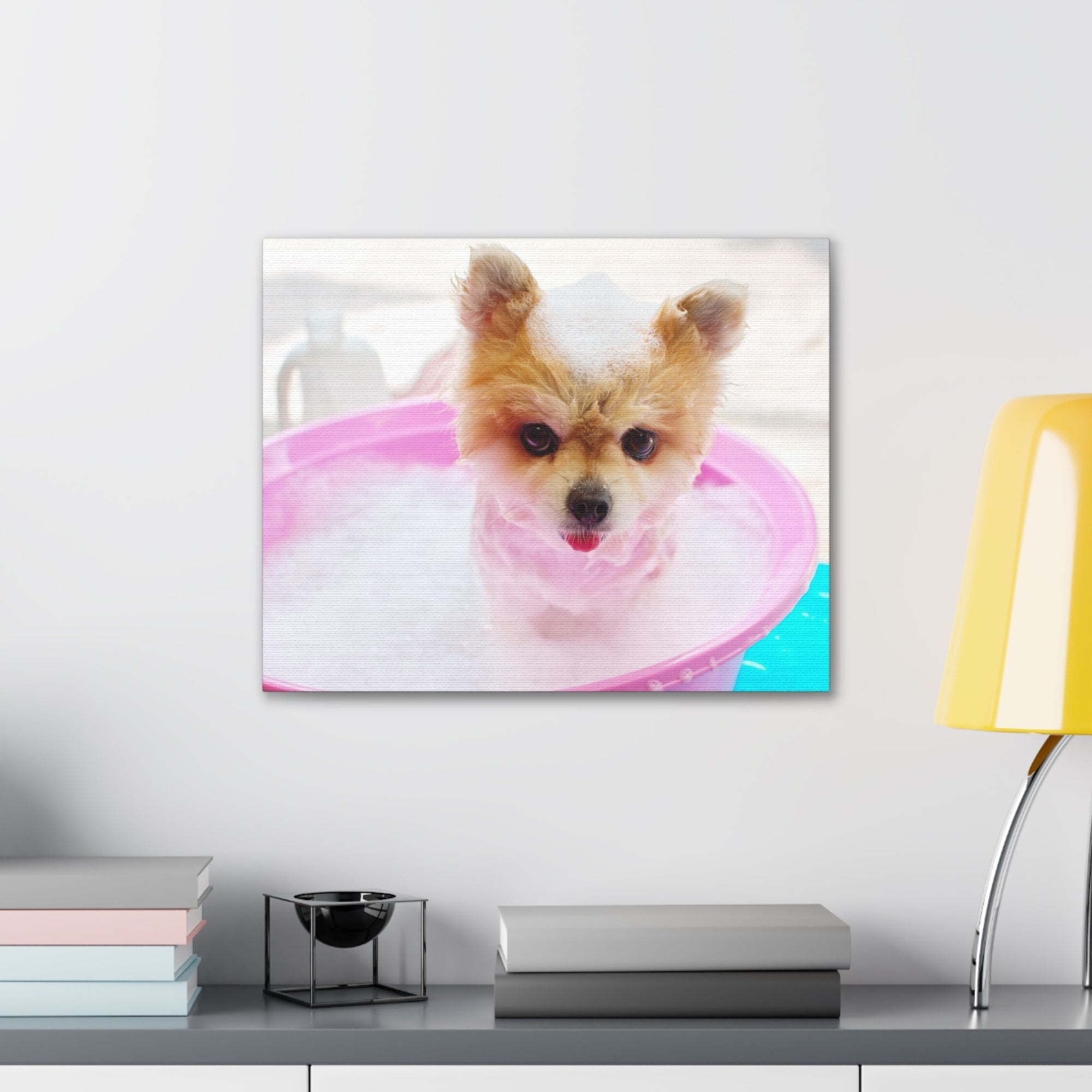 Funny Pomeranian Bath Canvas Wall Art for Home Decor Ready-to-Hang-Express Your Love Gifts