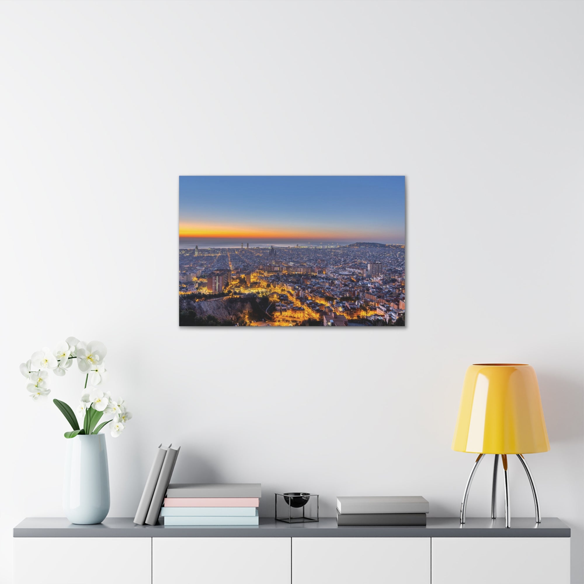 Barcelona Night Skyline Canvas Artwork High-Quality Breathtaking Stunning Cityscape for Home Decor Ready to Hang-Express Your Love Gifts