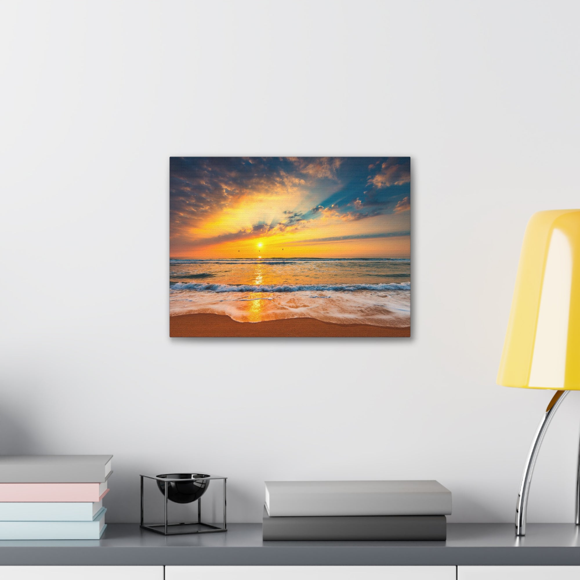 Beach Sunrise Over Tropical Sea Ocean Canvas Wall Art for Home Decor Ready-to-Hang-Express Your Love Gifts