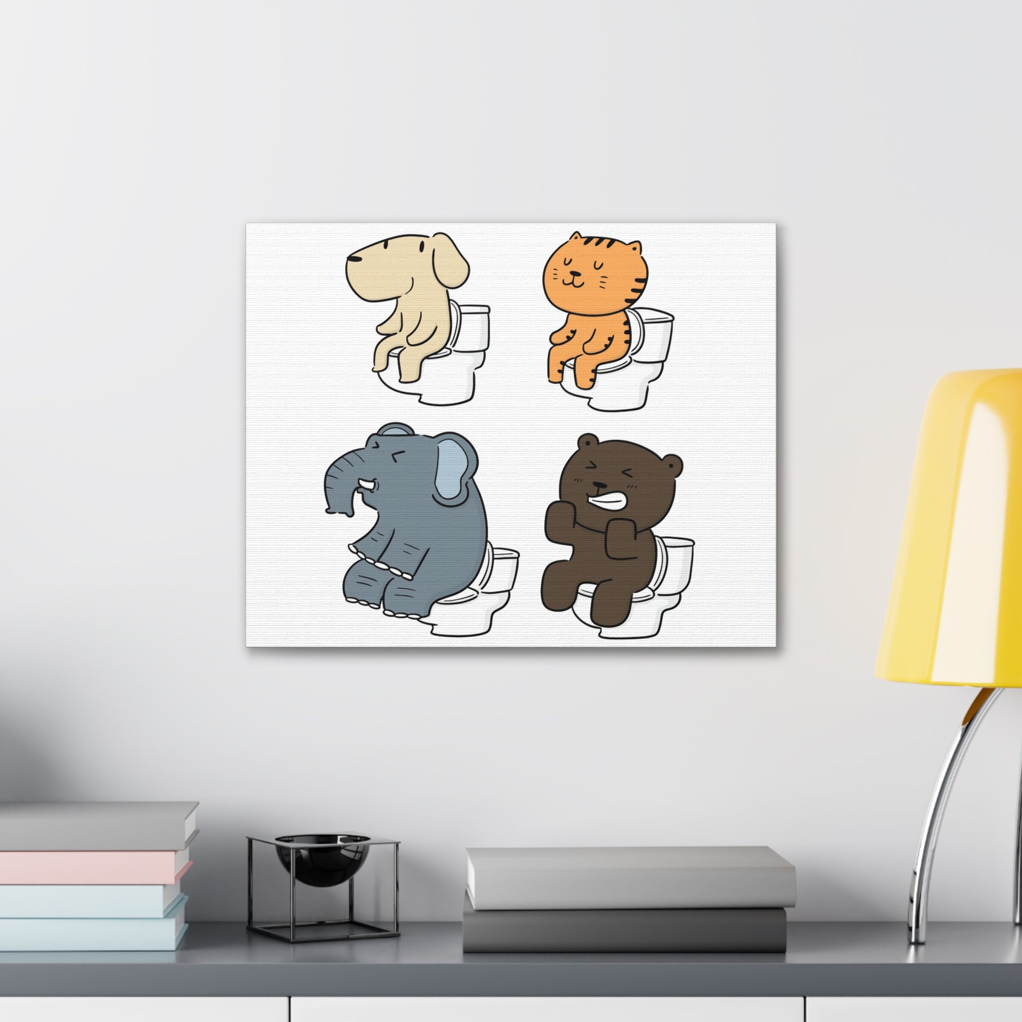 Set Of Animals Sitting On Toilet Funny Canvas Wall Art for Home Decor Ready-to-Hand-Express Your Love Gifts