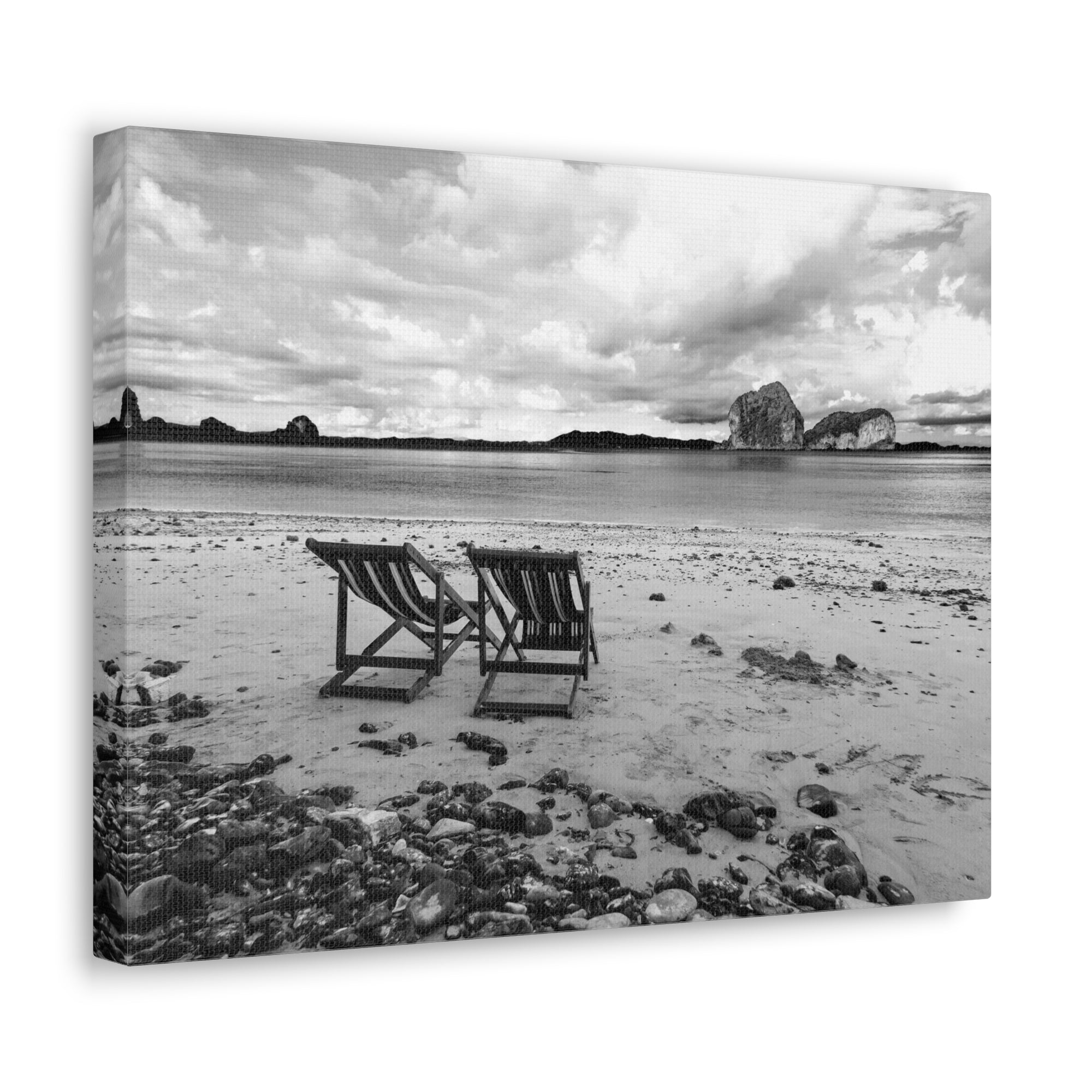 Beach Chairs Black And White Ocean Canvas Wall Art for Home Decor Ready-to-Hang-Express Your Love Gifts