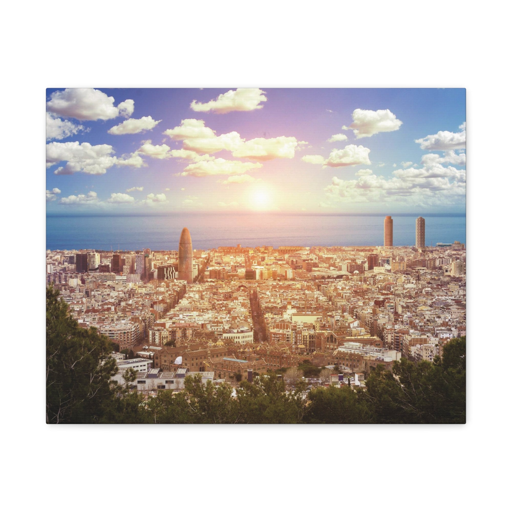 Barcelona Daytime Skyline Canvas Artwork High-Quality Breathtaking Stunning Cityscape for Home Decor Ready to Hang-Express Your Love Gifts