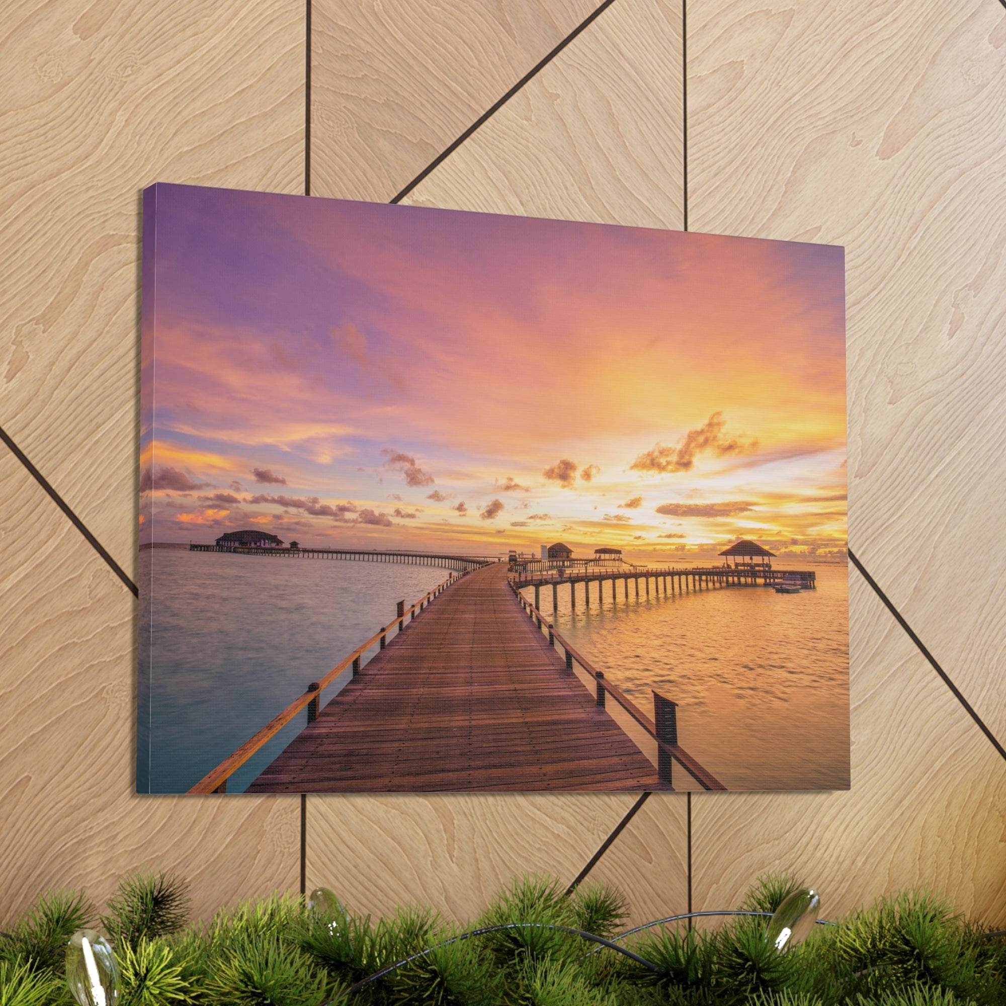 Beach Pier View Evening Nature Wilderness Photography Canvas Wall Art for Home Decor Ready-to-Hang-Express Your Love Gifts