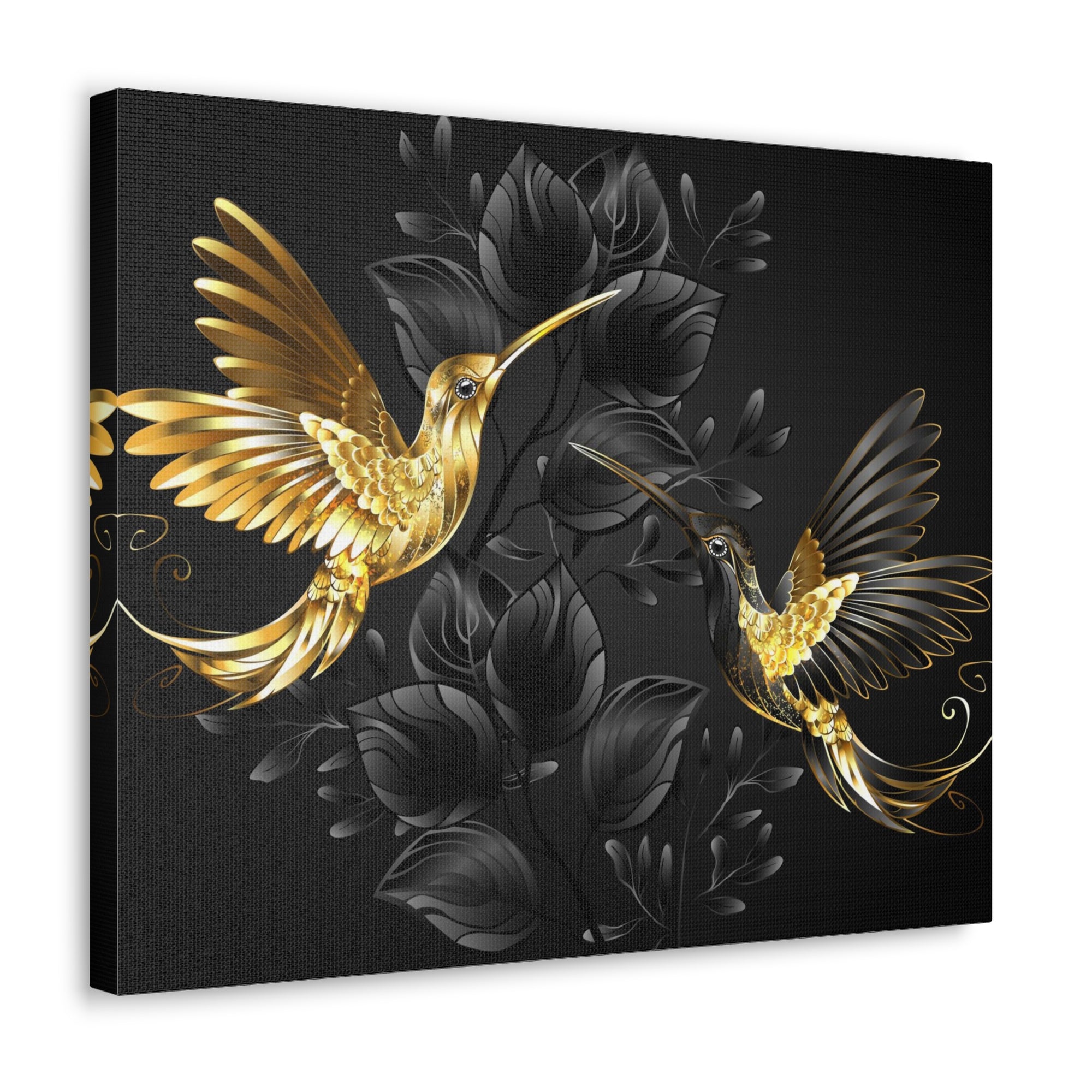 Black Gold Jewelry Hummingbirds With Flowers Canvas Wall Art for Home Decor Ready-to-Hang-Express Your Love Gifts