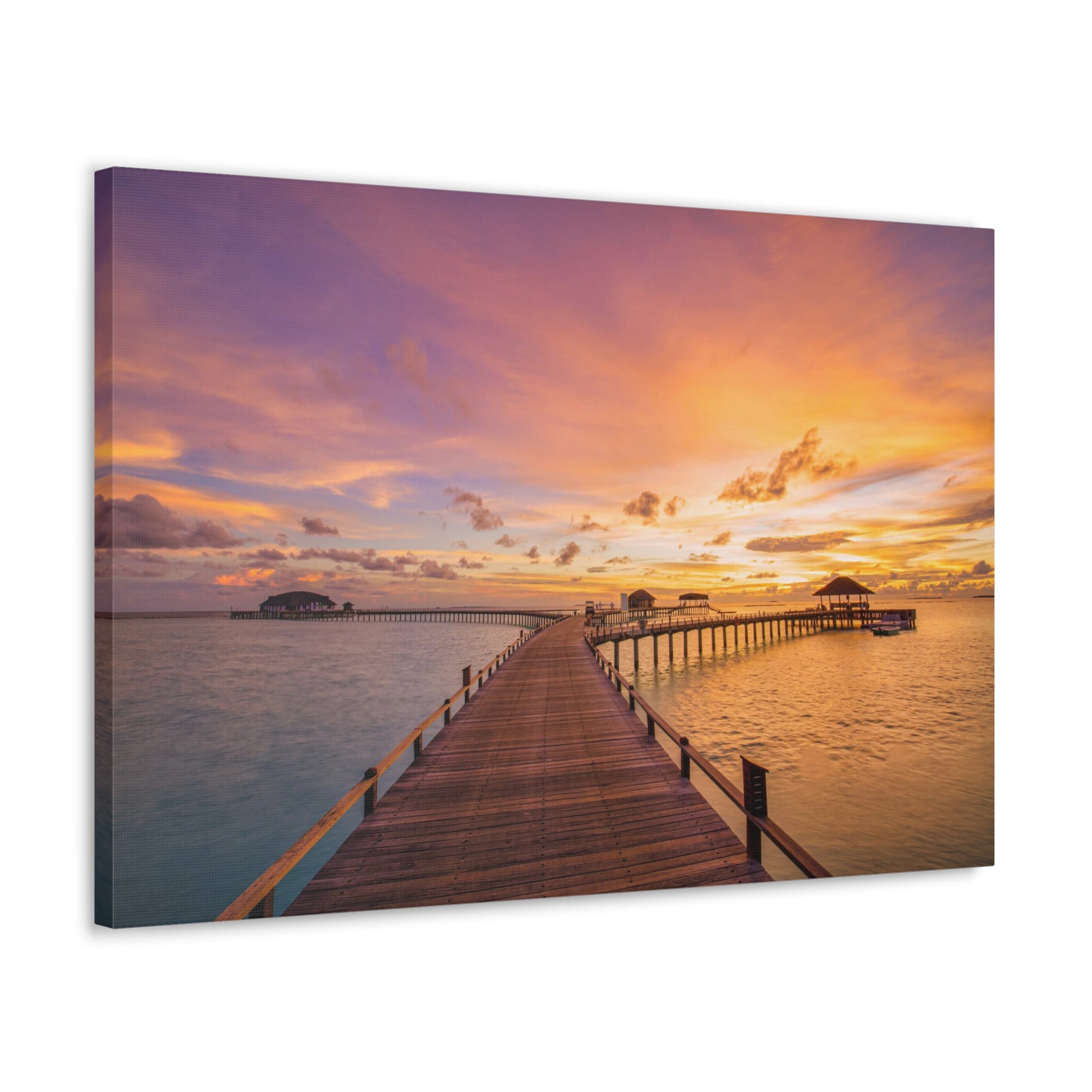 Beach Pier View Evening Nature Wilderness Photography Canvas Wall Art for Home Decor Ready-to-Hang-Express Your Love Gifts