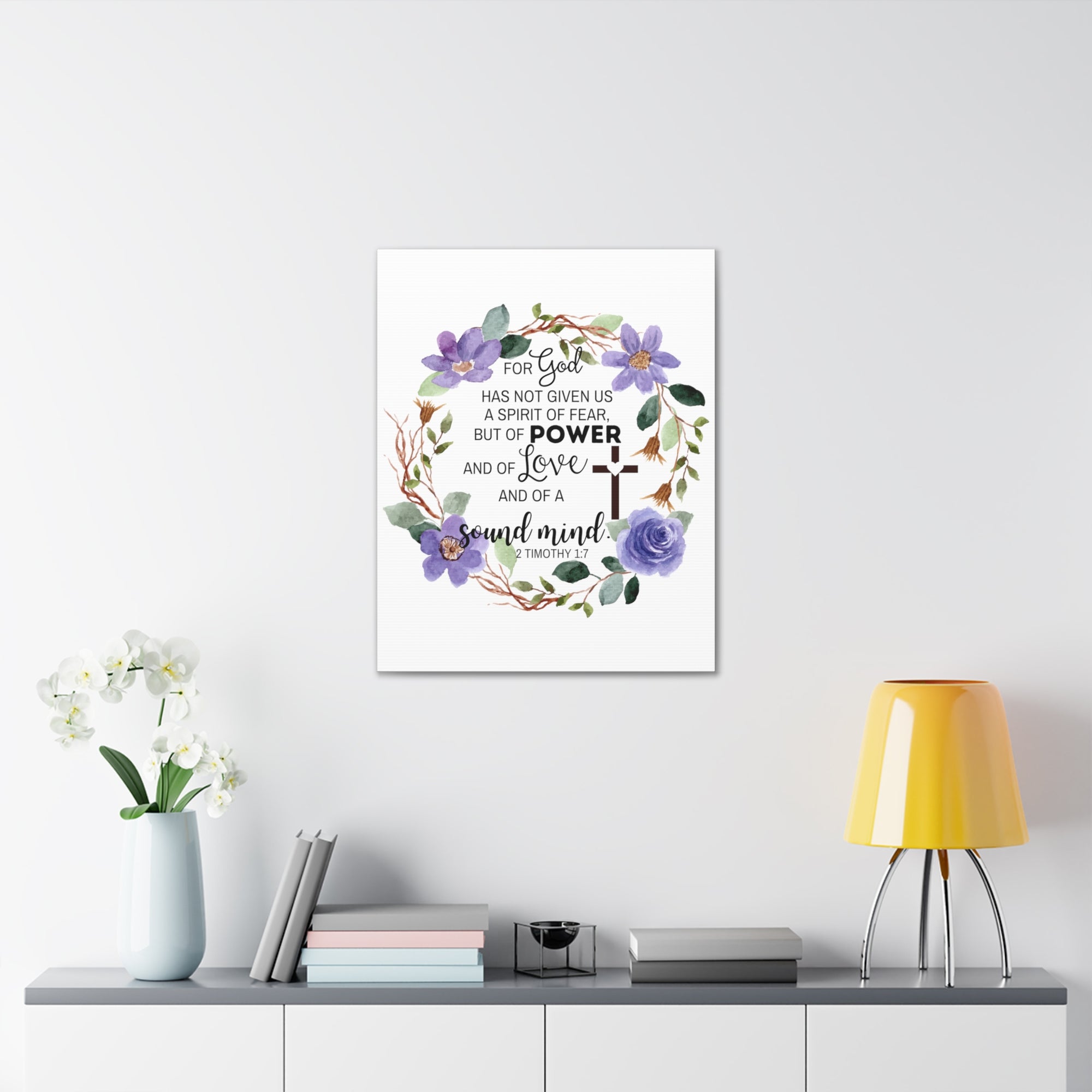 Scripture Walls 2 Timothy 1:7 Sound Mind Floral Wreath Bible Canvas Christian Wall Art Ready to Hang Unframed-Express Your Love Gifts