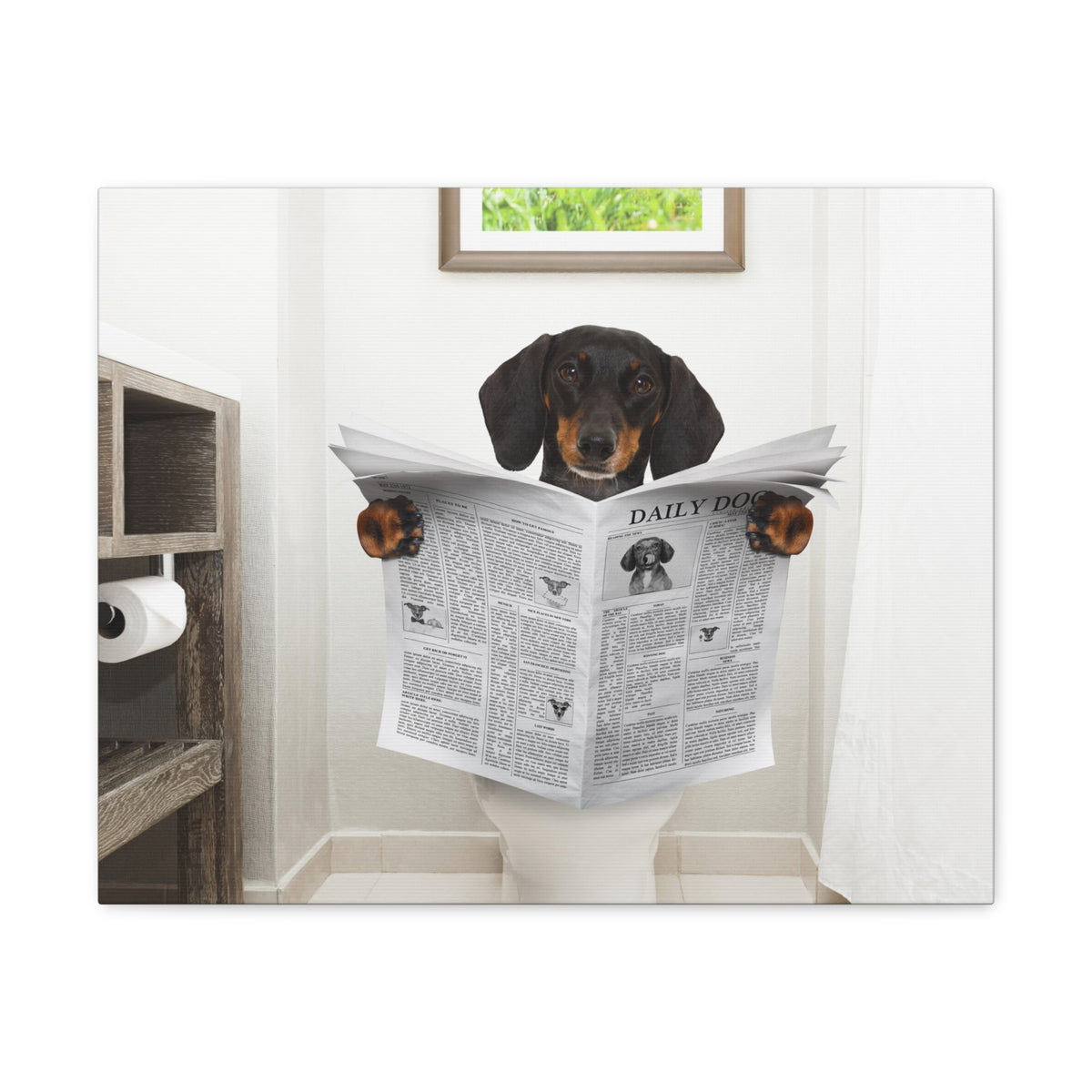 Dachshund Or Sausage Dog Reading Newspaper On Toilet Funny Canvas Wall Art for Home Decor Ready-to-Hand-Express Your Love Gifts