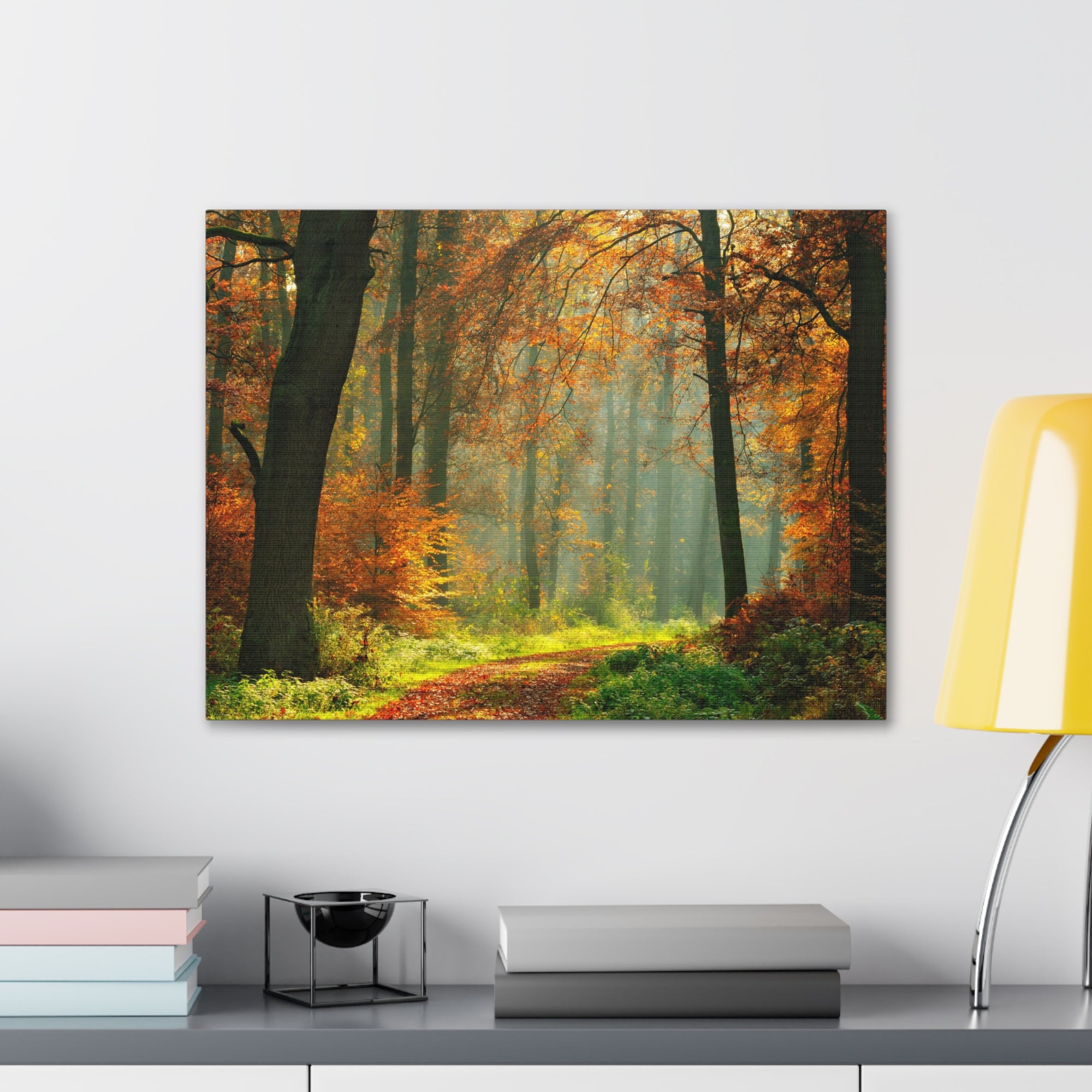 Autumn Tree Trail Forest Nature Wilderness Photography Canvas Wall Art for Home Decor Ready-to-Hang-Express Your Love Gifts