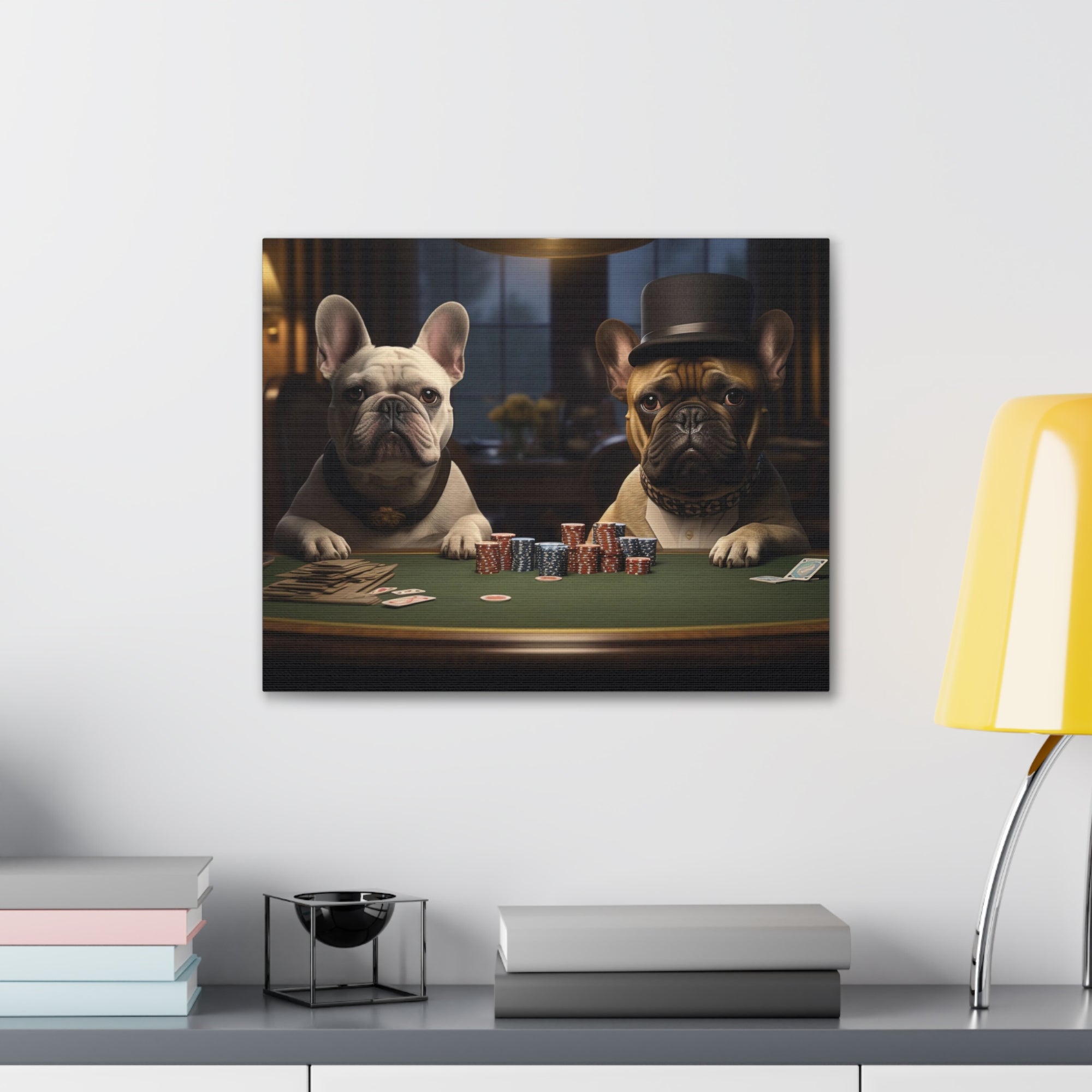 French Bulldogs Playing Poker Animals Playing Card Canvas Wall Art for Home Decor Ready-to-Hang-Express Your Love Gifts