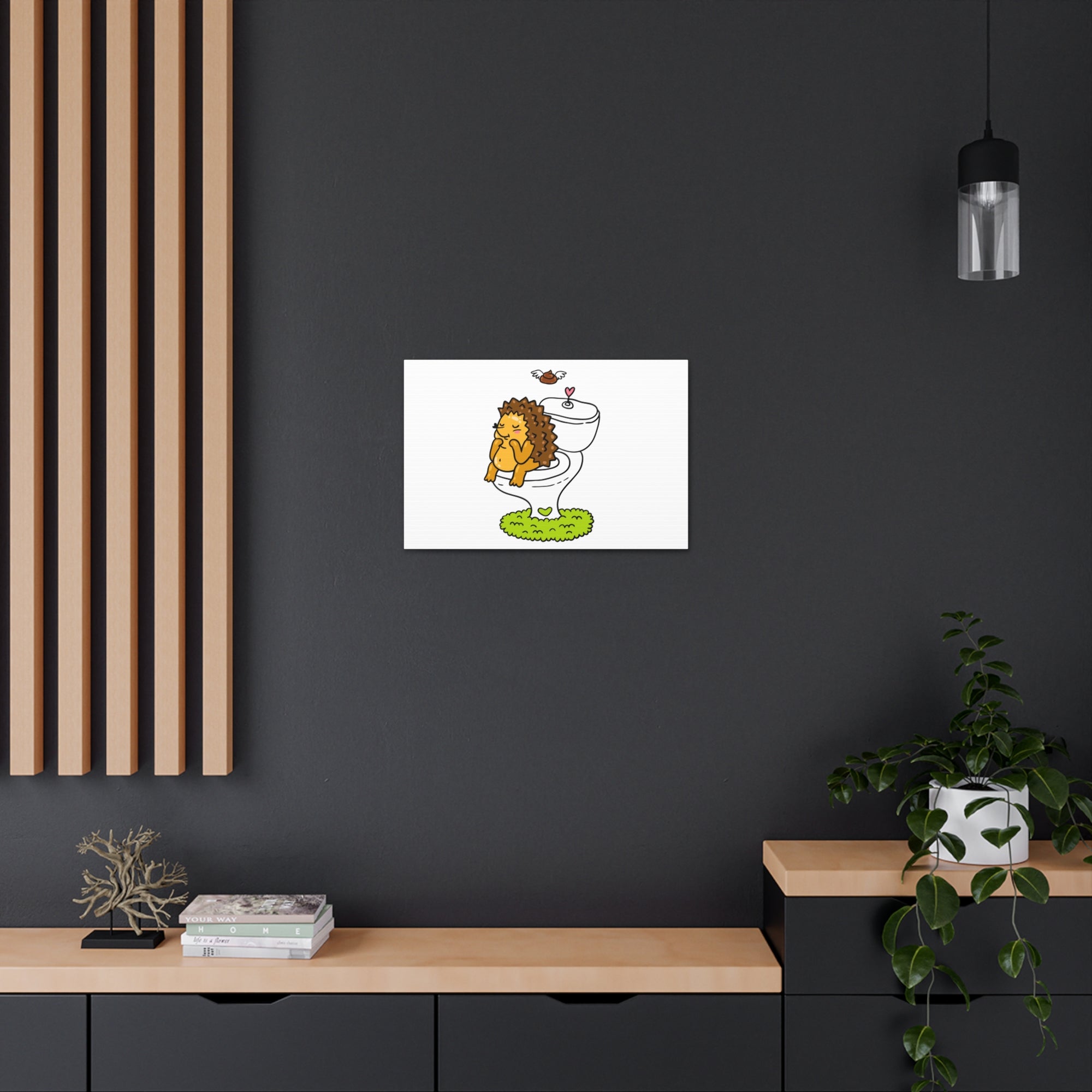 Cute Little Hedgehog Sitting On Toilet Funny Canvas Wall Art for Home Decor Ready-to-Hand-Express Your Love Gifts