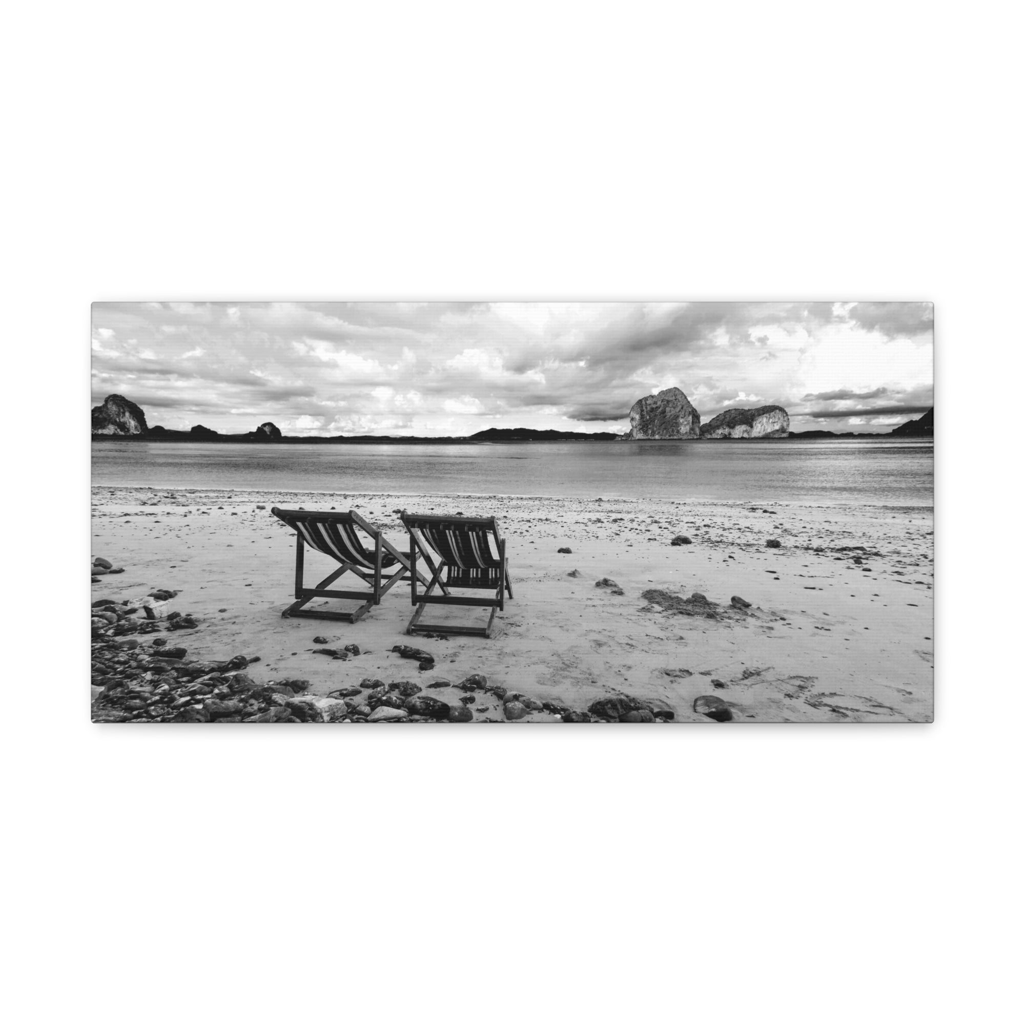 Beach Chairs Black And White Ocean Canvas Wall Art for Home Decor Ready-to-Hang-Express Your Love Gifts