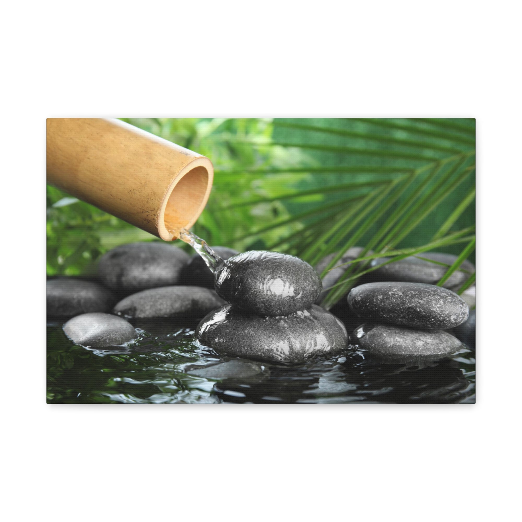 Bamboo Fountain with Stones Forest Floral Nature Photography Canvas Wall Art for Home Decor Ready-to-Hang-Express Your Love Gifts