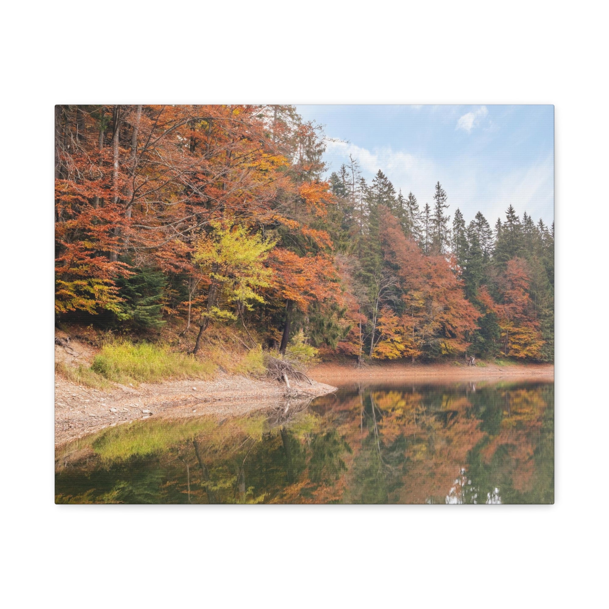 Autumn Forest Lake Orange Leave Tree Nature Wilderness Photography Canvas Wall Art for Home Decor Ready-to-Hang-Express Your Love Gifts