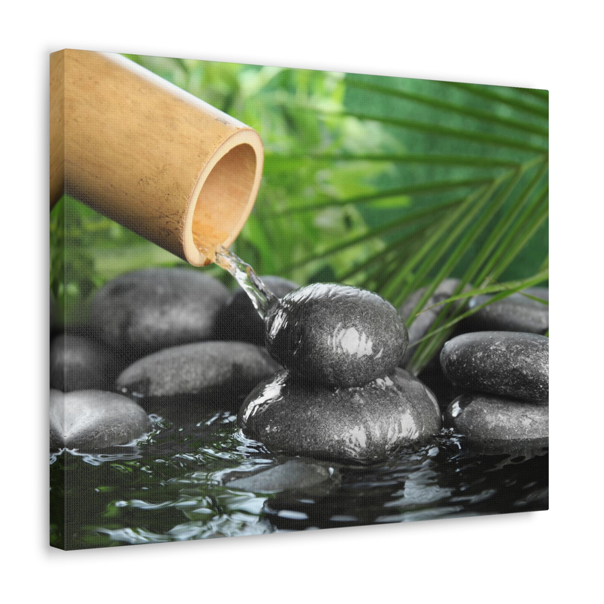 Bamboo Fountain with Stones Forest Floral Nature Photography Canvas Wall Art for Home Decor Ready-to-Hang-Express Your Love Gifts