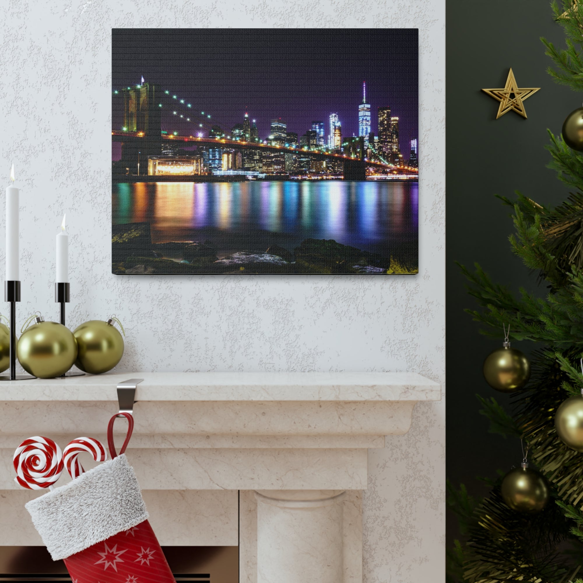 Brooklyn Night Skyline Canvas Artwork High-Quality Breathtaking Stunning Cityscape for Home Decor Ready to Hang-Express Your Love Gifts