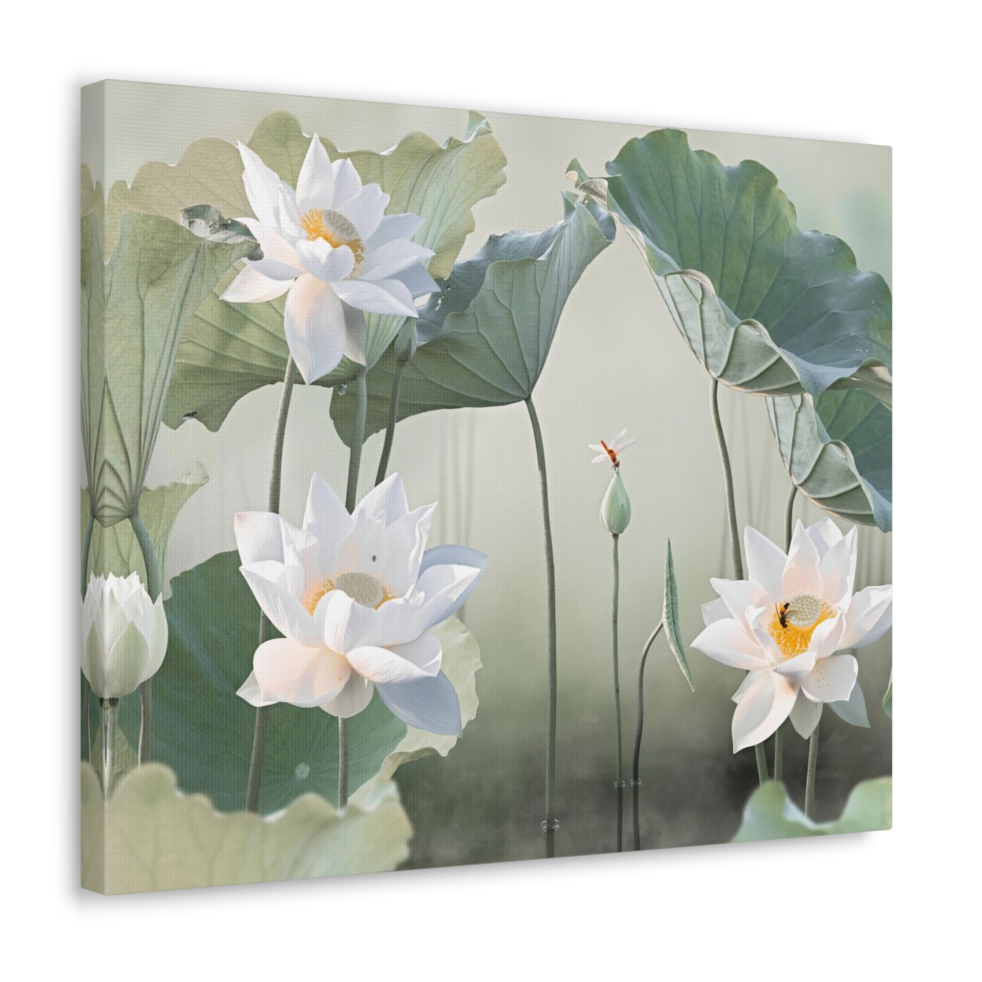 Beautiful White Lotus Flower Canvas Wall Art for Home Decor Ready-to-Hang-Express Your Love Gifts