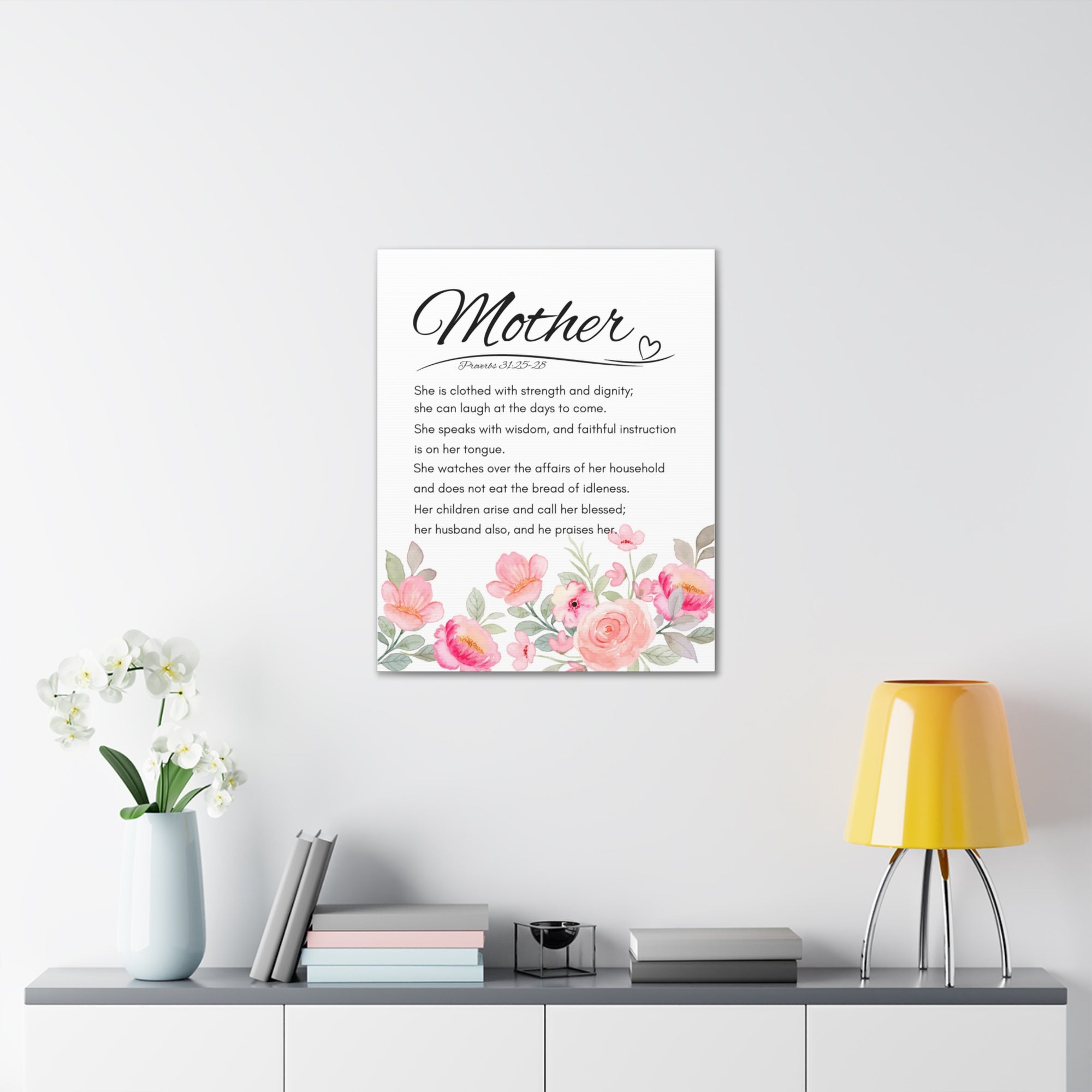 Scripture Walls Proverbs 31:25-28 Mother Bible Verses Canvas Christian Wall Art Ready to Hang Unframed-Express Your Love Gifts