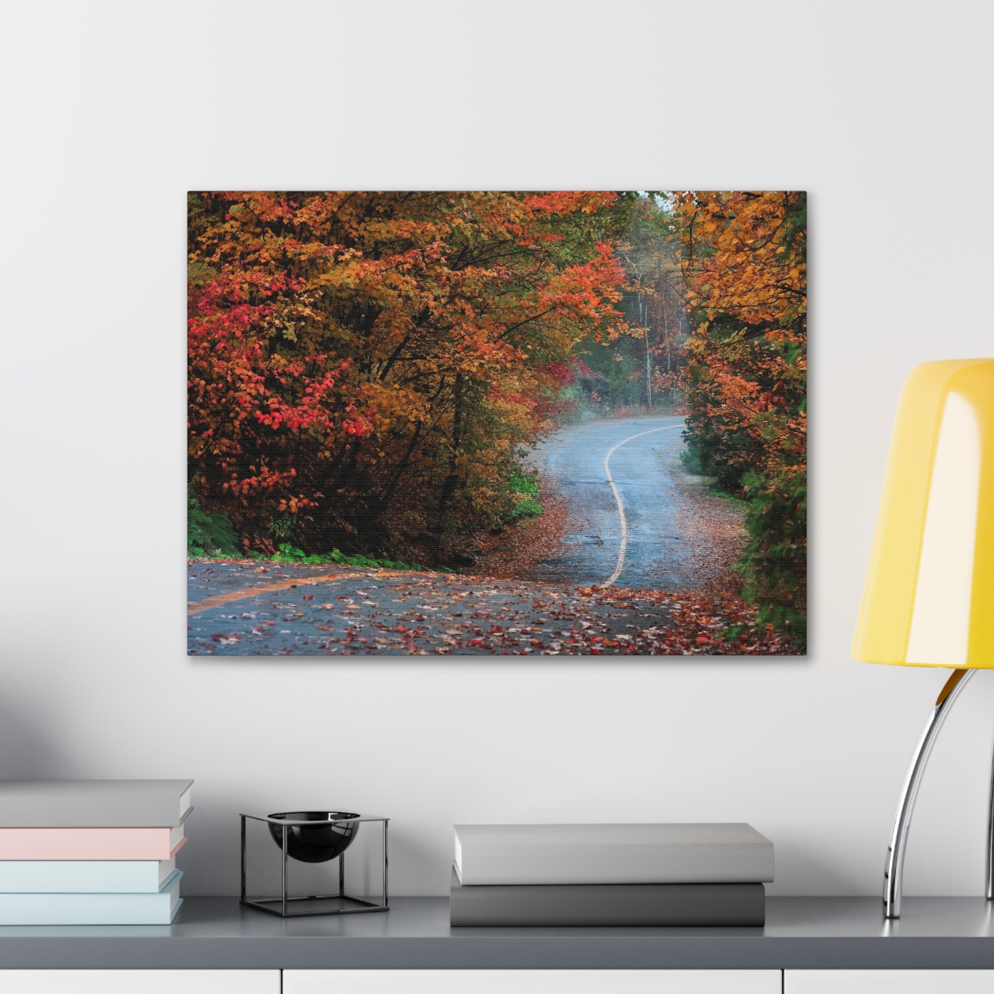 Autumn Forest Misty Path Nature Wilderness Photography Canvas Wall Art for Home Decor Ready-to-Hang-Express Your Love Gifts