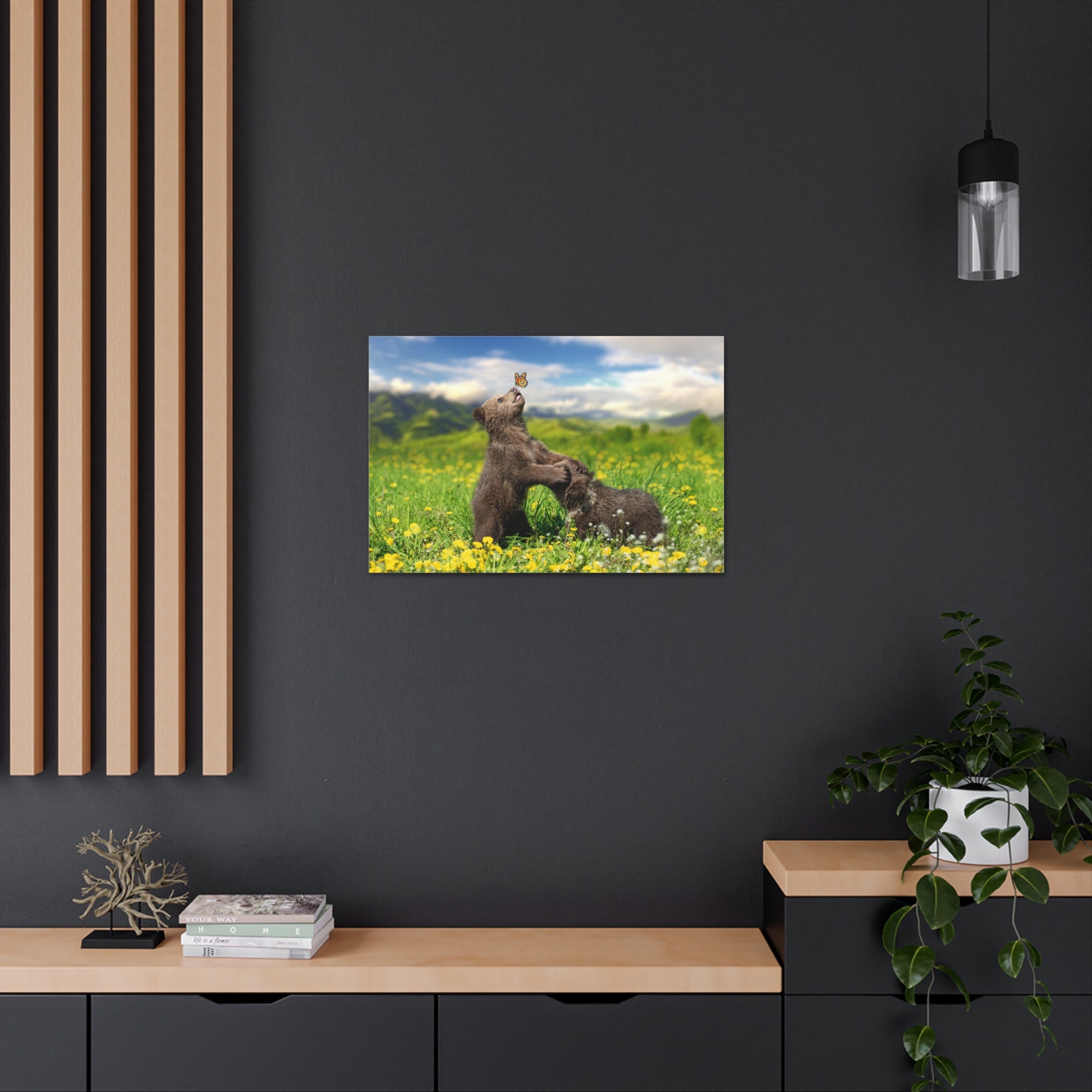 Black Bears in The Spring Nature Wilderness Photography Canvas Wall Art for Home Decor Ready-to-Hang-Express Your Love Gifts