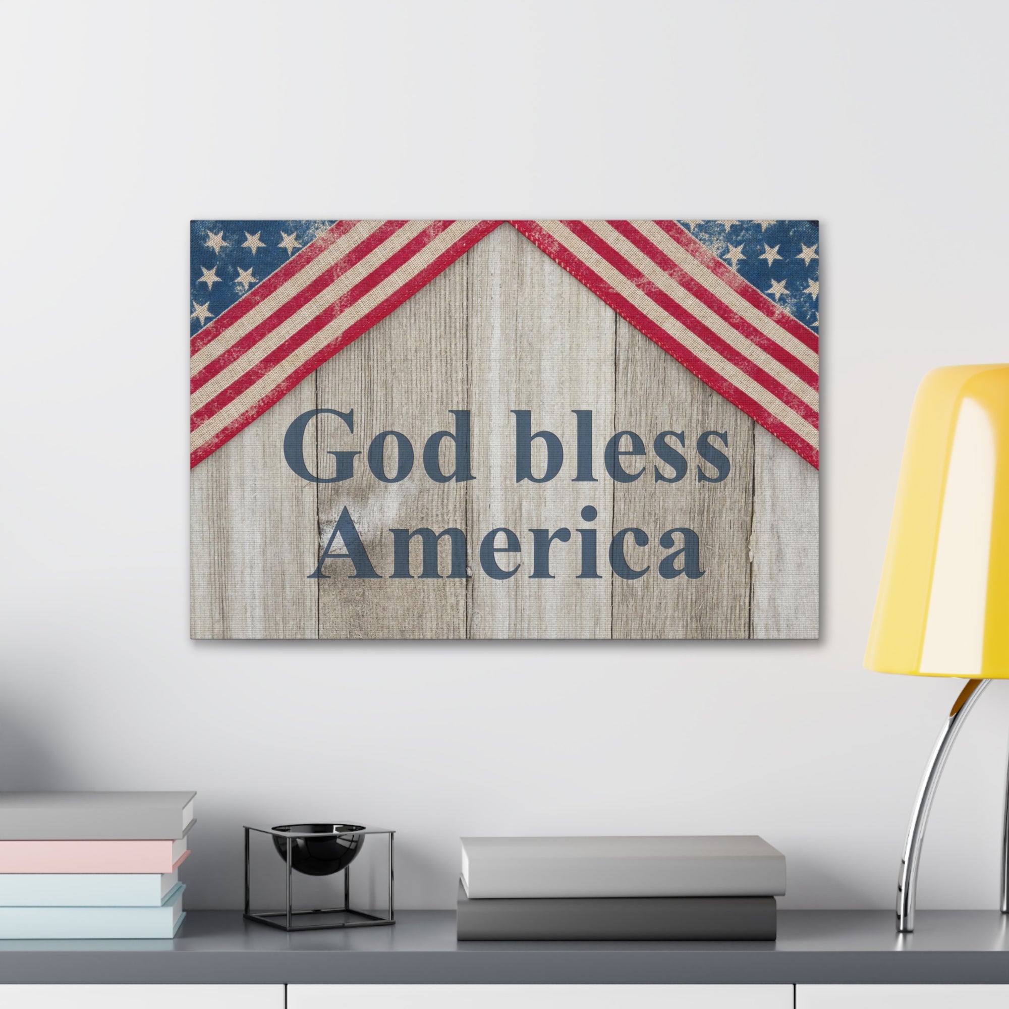 God Bless America Patriotic Message Canvas Wall Art for Home Decor Ready-to-Hang-Express Your Love Gifts