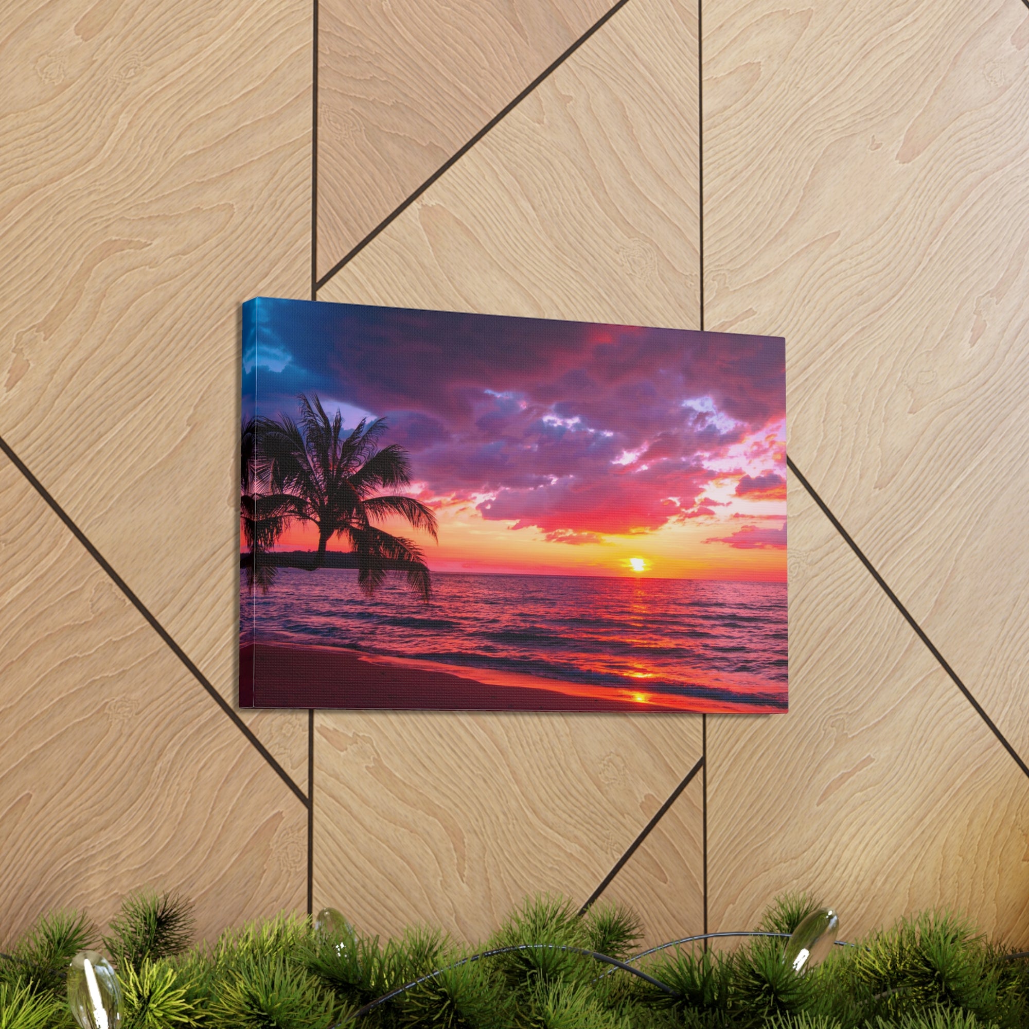 Beautiful Sunset Tropical Beach Ocean Canvas Wall Art for Home Decor Ready-to-Hang-Express Your Love Gifts