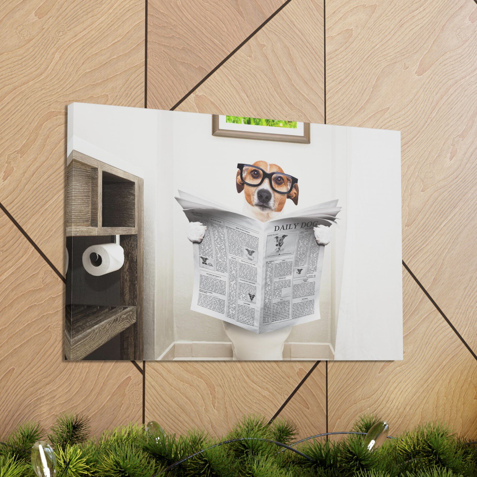 Jack Russell Reading Newspaper On Toilet Funny Canvas Wall Art for Home Decor Ready-to-Hang-Express Your Love Gifts