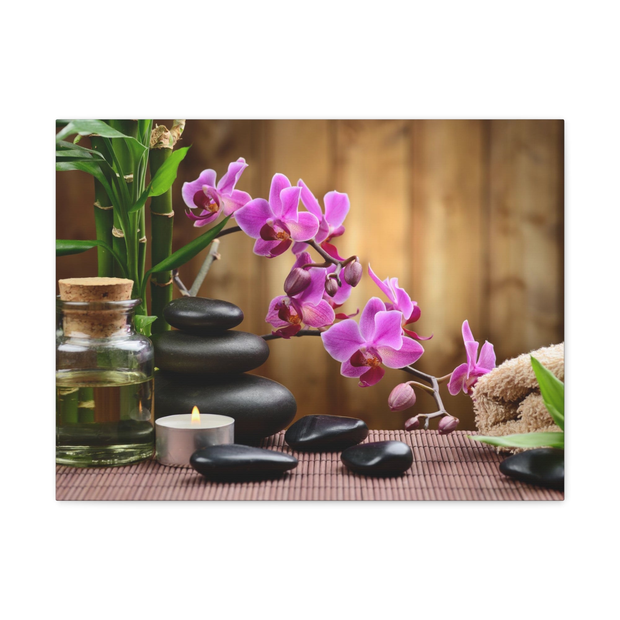 Bamboo Stones Orchid Forest Floral Nature Photography Canvas Wall Art for Home Decor Ready-to-Hang-Express Your Love Gifts