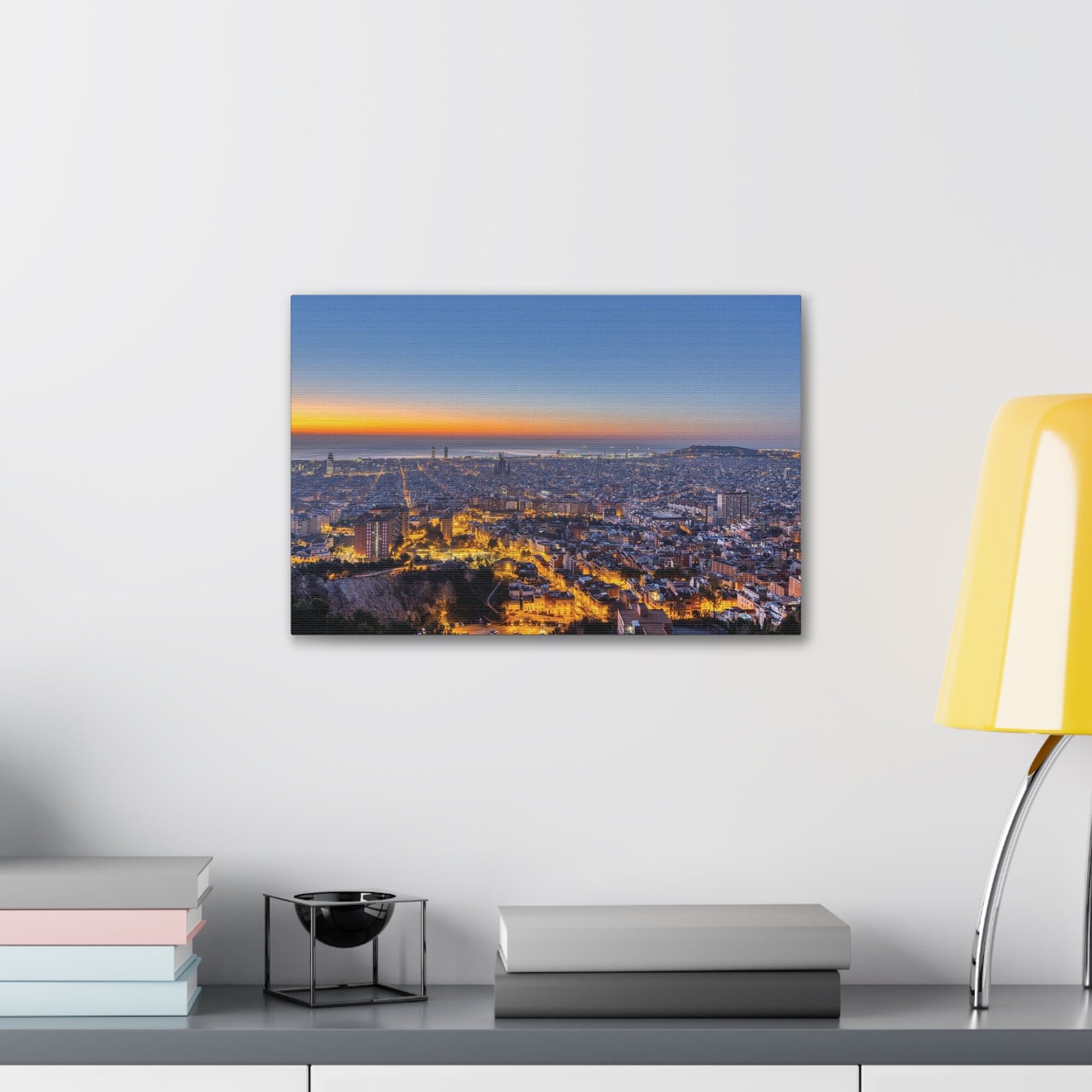 Barcelona Night Skyline Canvas Artwork High-Quality Breathtaking Stunning Cityscape for Home Decor Ready to Hang-Express Your Love Gifts