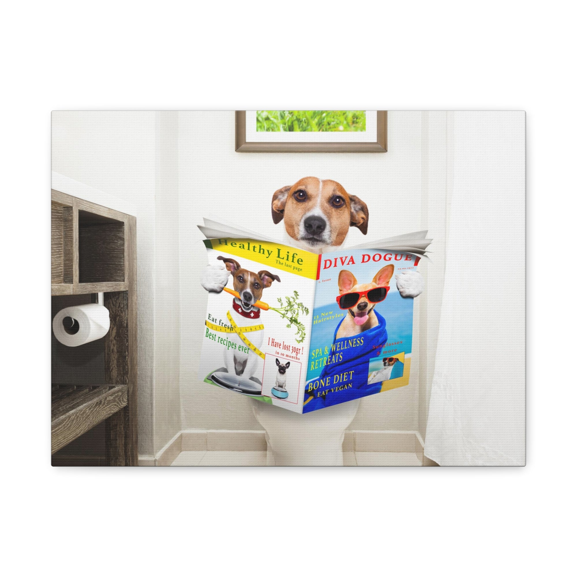 Jack Russell Terrier Reading Magazine On Toilet Funny Canvas Wall Art for Home Decor Ready-to-Hand-Express Your Love Gifts