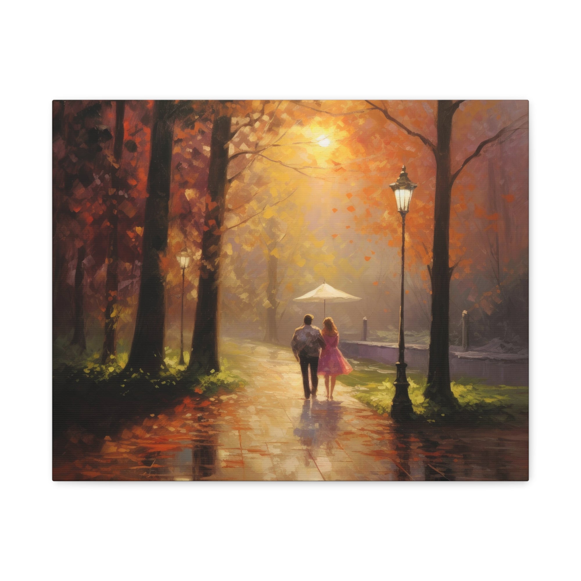 Breathtaking Oil Painting Couple Walking Through Grove Natural Landscape Canvas Wall Art for Home Decor Ready-to-Hang-Express Your Love Gifts