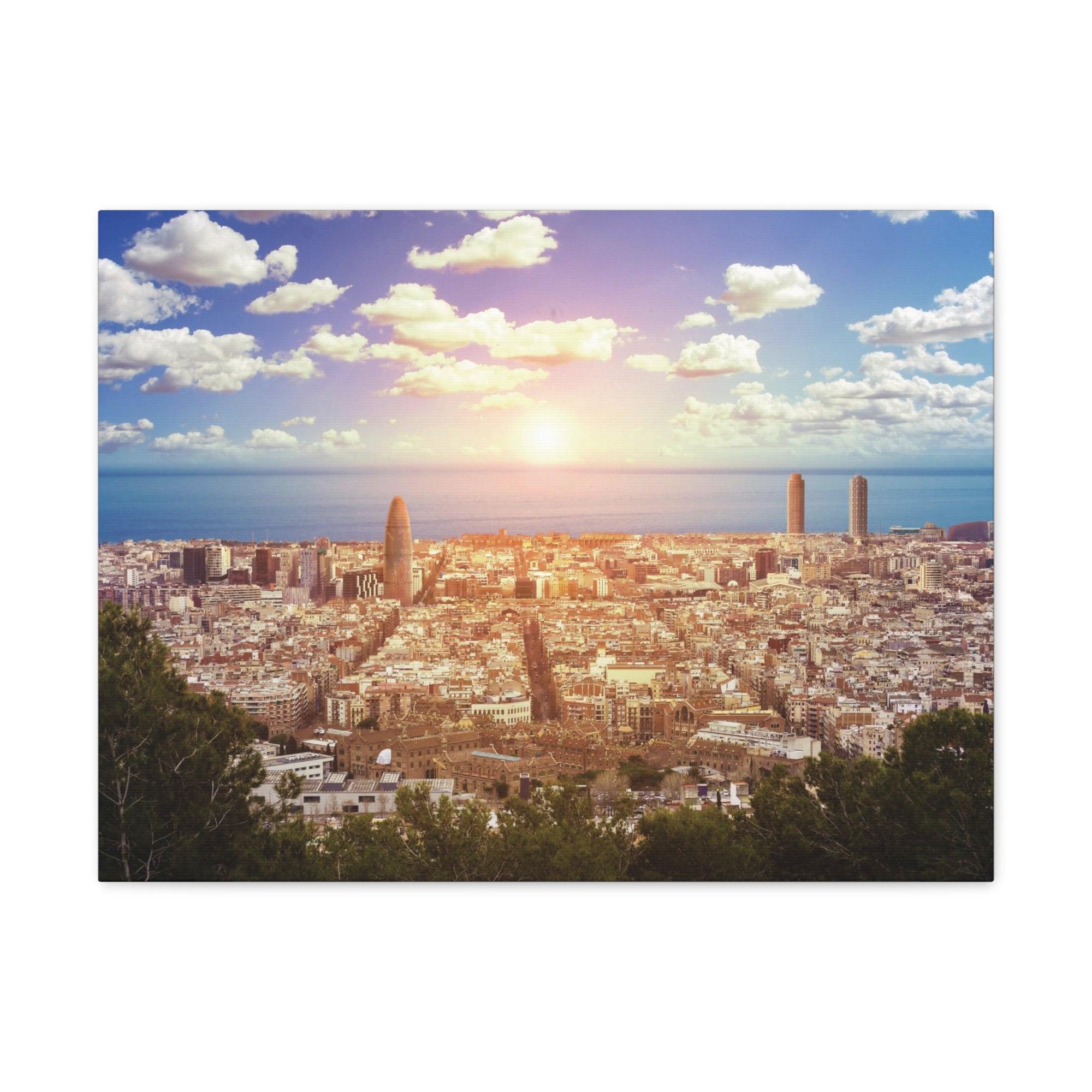 Barcelona Daytime Skyline Canvas Artwork High-Quality Breathtaking Stunning Cityscape for Home Decor Ready to Hang-Express Your Love Gifts