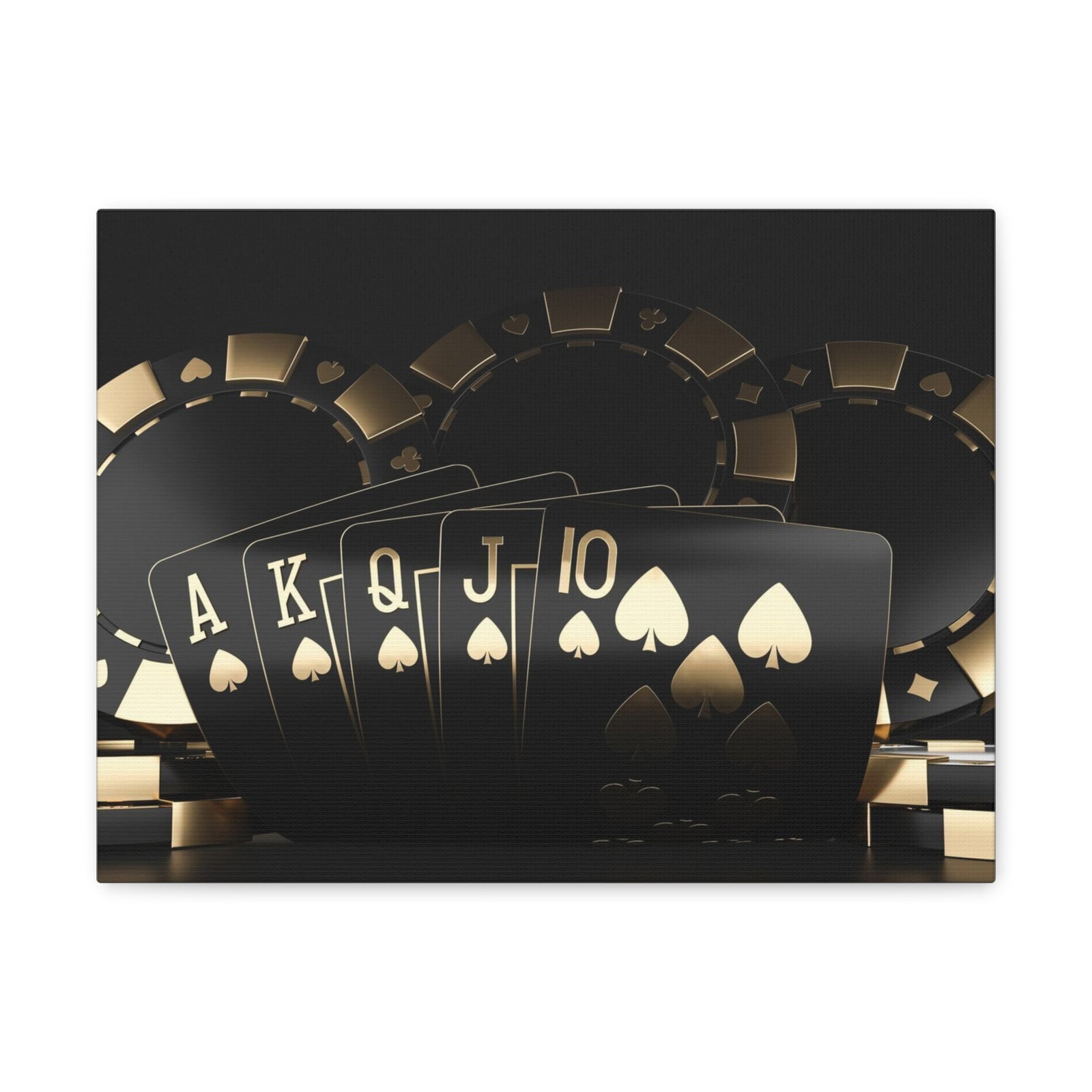 Black And Golden Royal Flush In Spades Poker Playing Card Canvas Wall Art for Home Decor Ready-to-Hang-Express Your Love Gifts