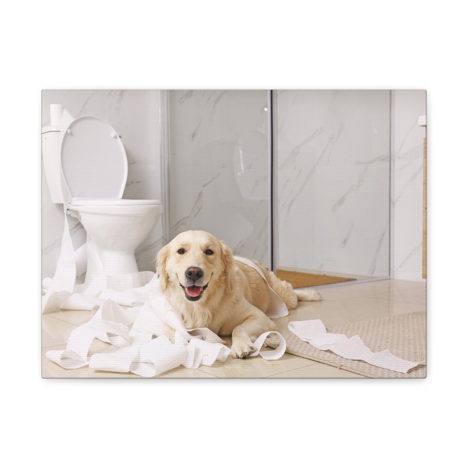 Cute Golden Labrador Retriever Playing On Toilet Funny Canvas Wall Art for Home Decor Ready-to-Hand-Express Your Love Gifts