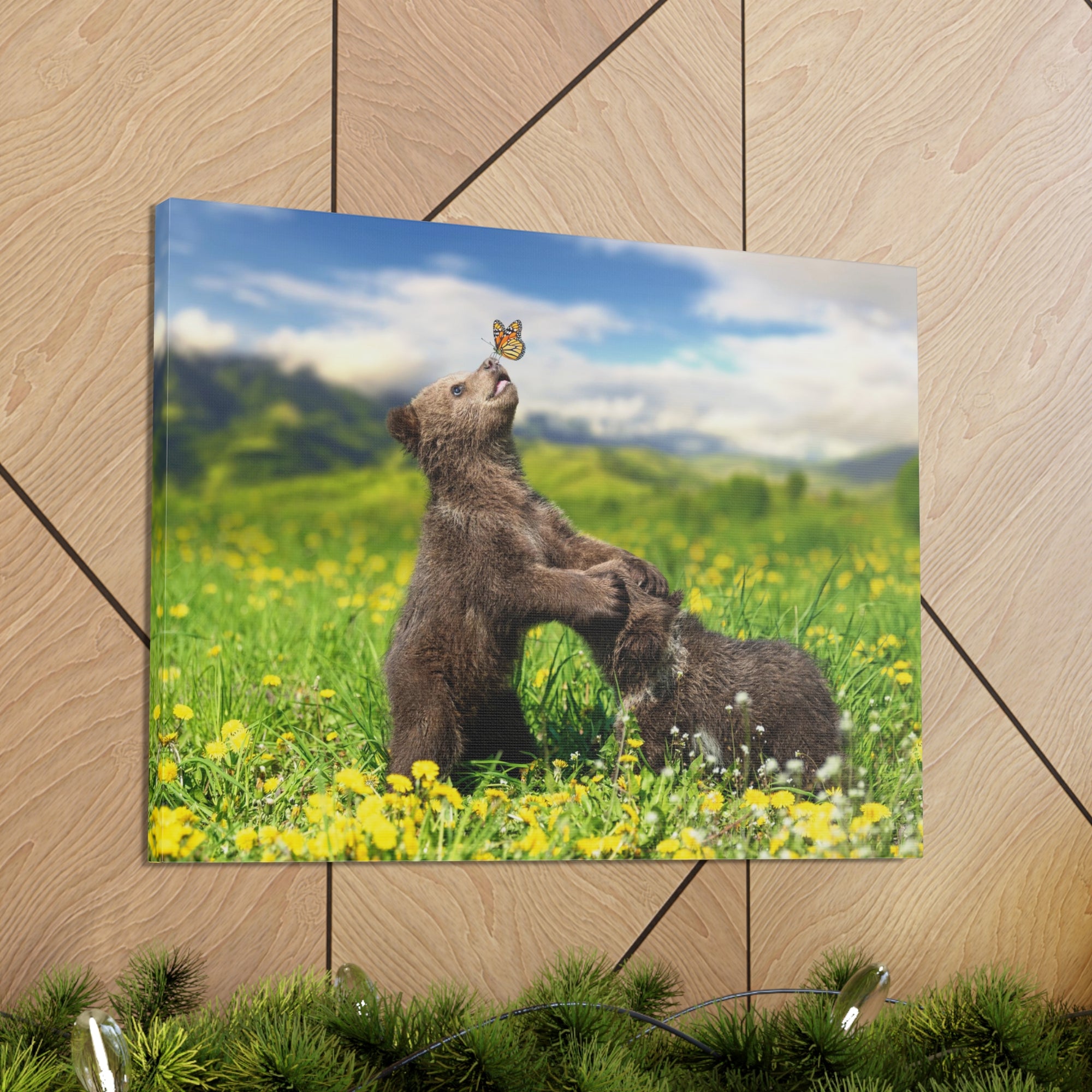 Black Bears in The Spring Nature Wilderness Photography Canvas Wall Art for Home Decor Ready-to-Hang-Express Your Love Gifts