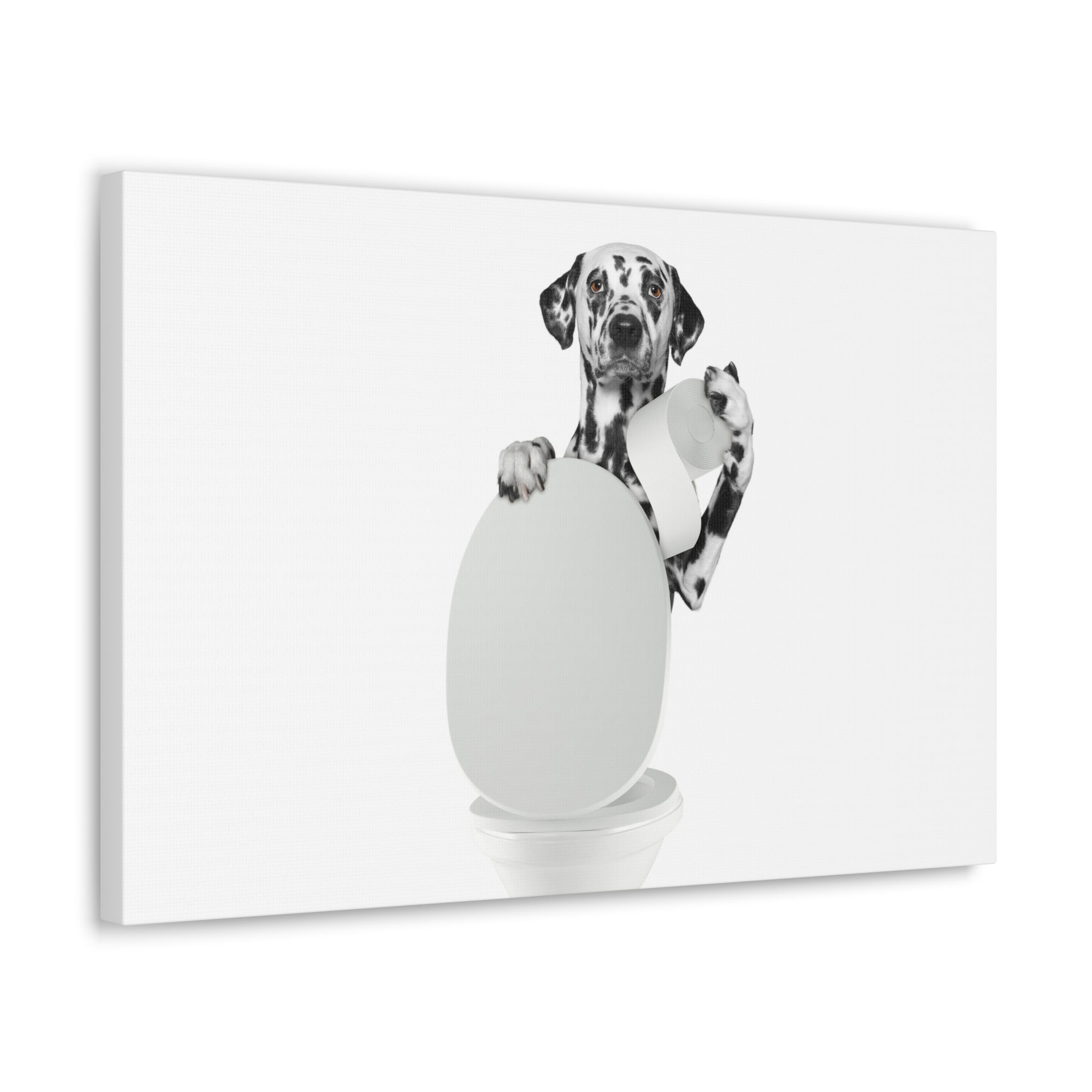 Dalmatian Holding Tissue Sitting On Toilet Funny Canvas Wall Art for Home Decor Ready-to-Hand-Express Your Love Gifts