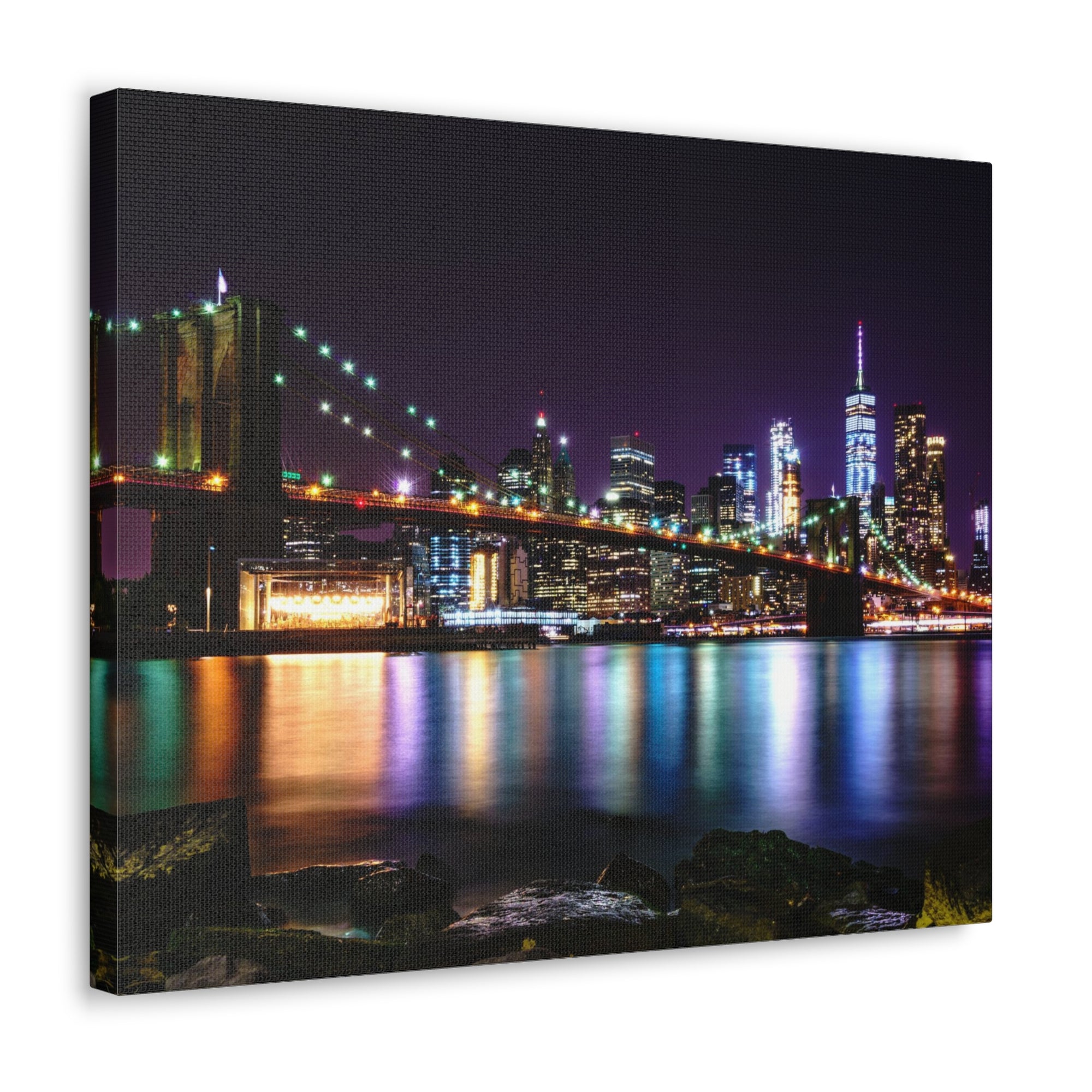 Brooklyn Night Skyline Canvas Artwork High-Quality Breathtaking Stunning Cityscape for Home Decor Ready to Hang-Express Your Love Gifts