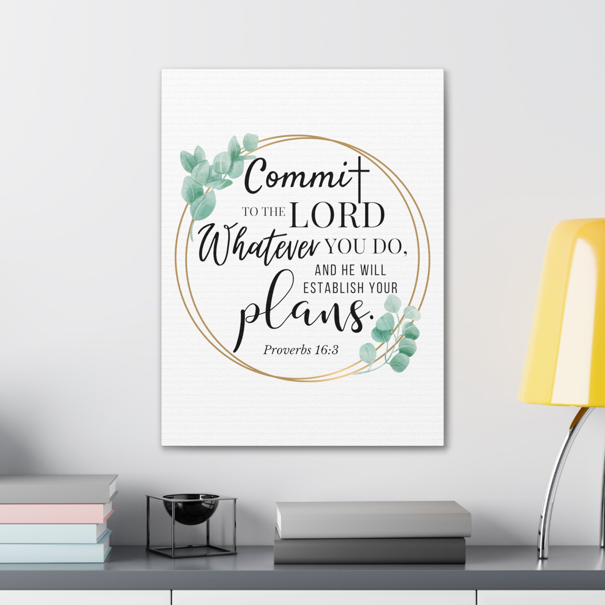 Scripture Walls Proverbs 16:3 Commit to the Lord Bible Verse Canvas Christian Wall Art Ready to Hang Unframed-Express Your Love Gifts