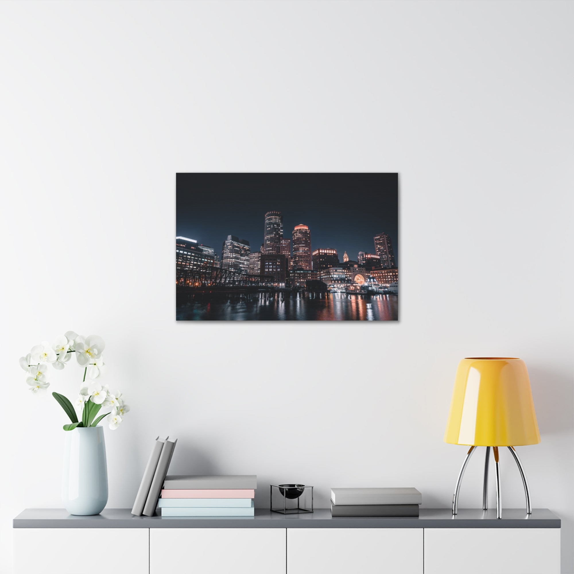 Boston Night Skyline Canvas Artwork High-Quality Breathtaking Stunning Cityscape for Home Decor Ready to Hang-Express Your Love Gifts