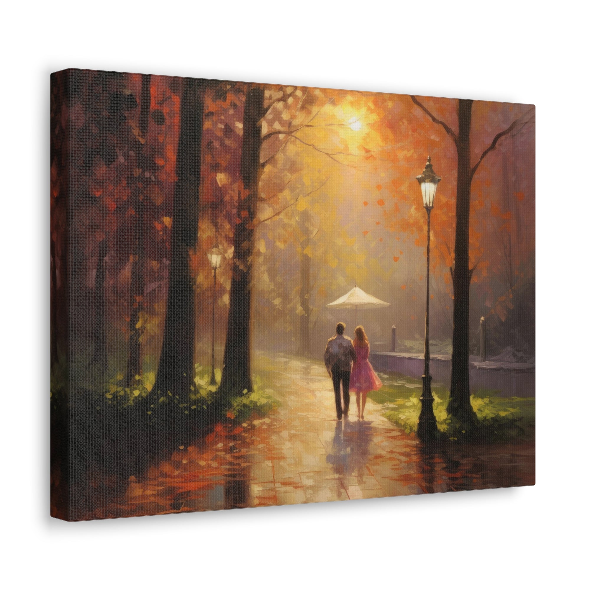 Breathtaking Oil Painting Couple Walking Through Grove Natural Landscape Canvas Wall Art for Home Decor Ready-to-Hang-Express Your Love Gifts