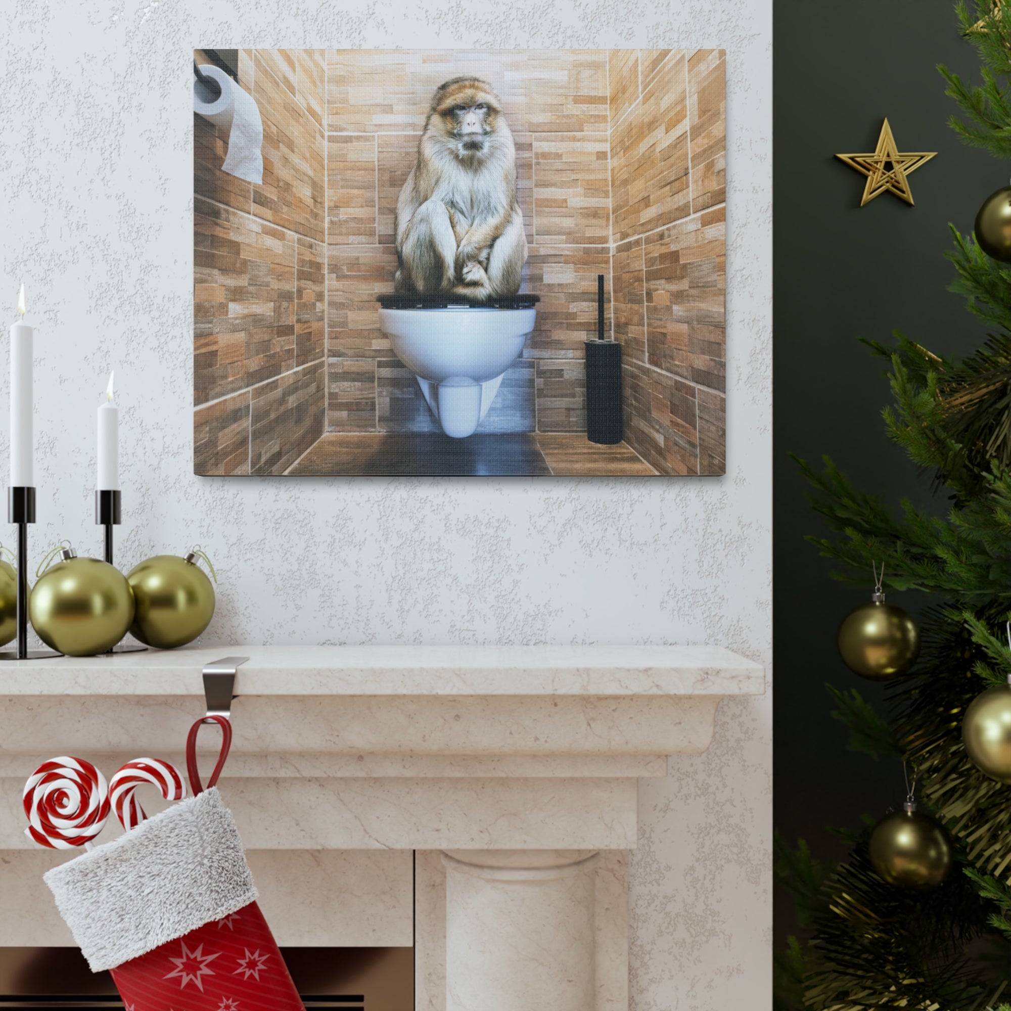 Macaque Ape Sitting On Toilet Funny Canvas Wall Art for Home Decor Ready-to-Hand-Express Your Love Gifts