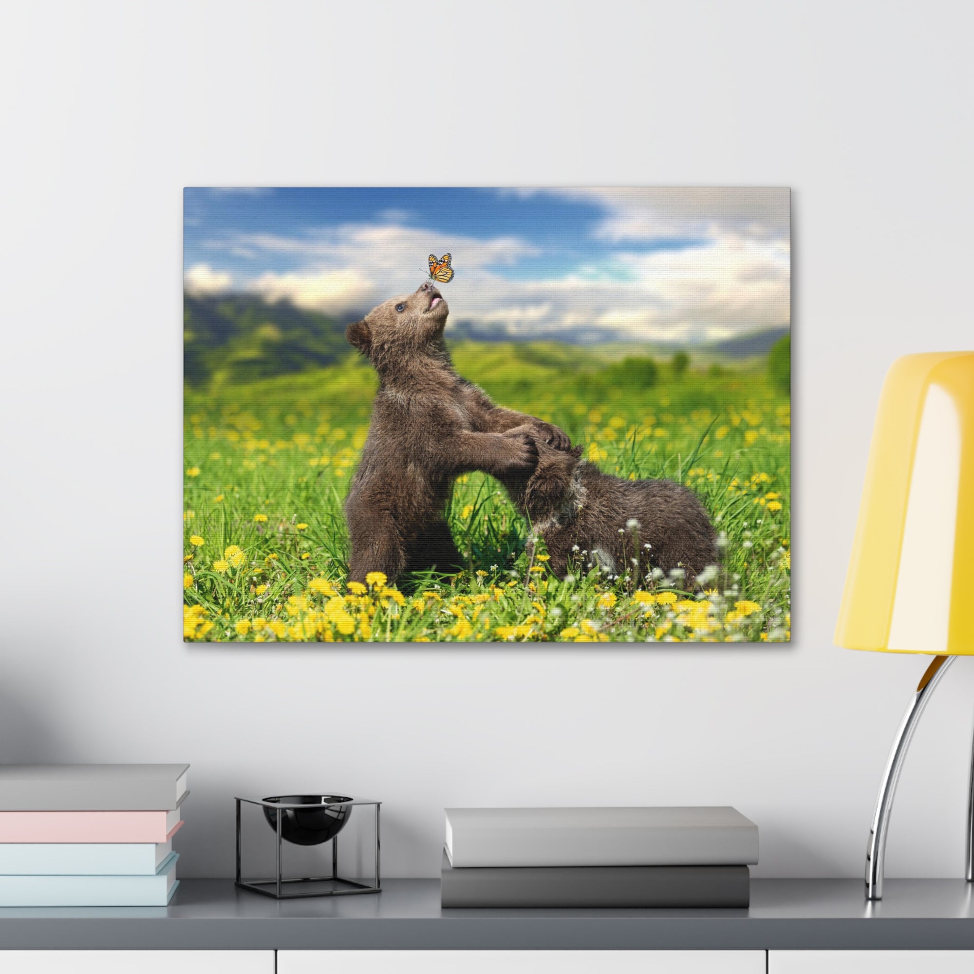 Black Bears in The Spring Nature Wilderness Photography Canvas Wall Art for Home Decor Ready-to-Hang-Express Your Love Gifts