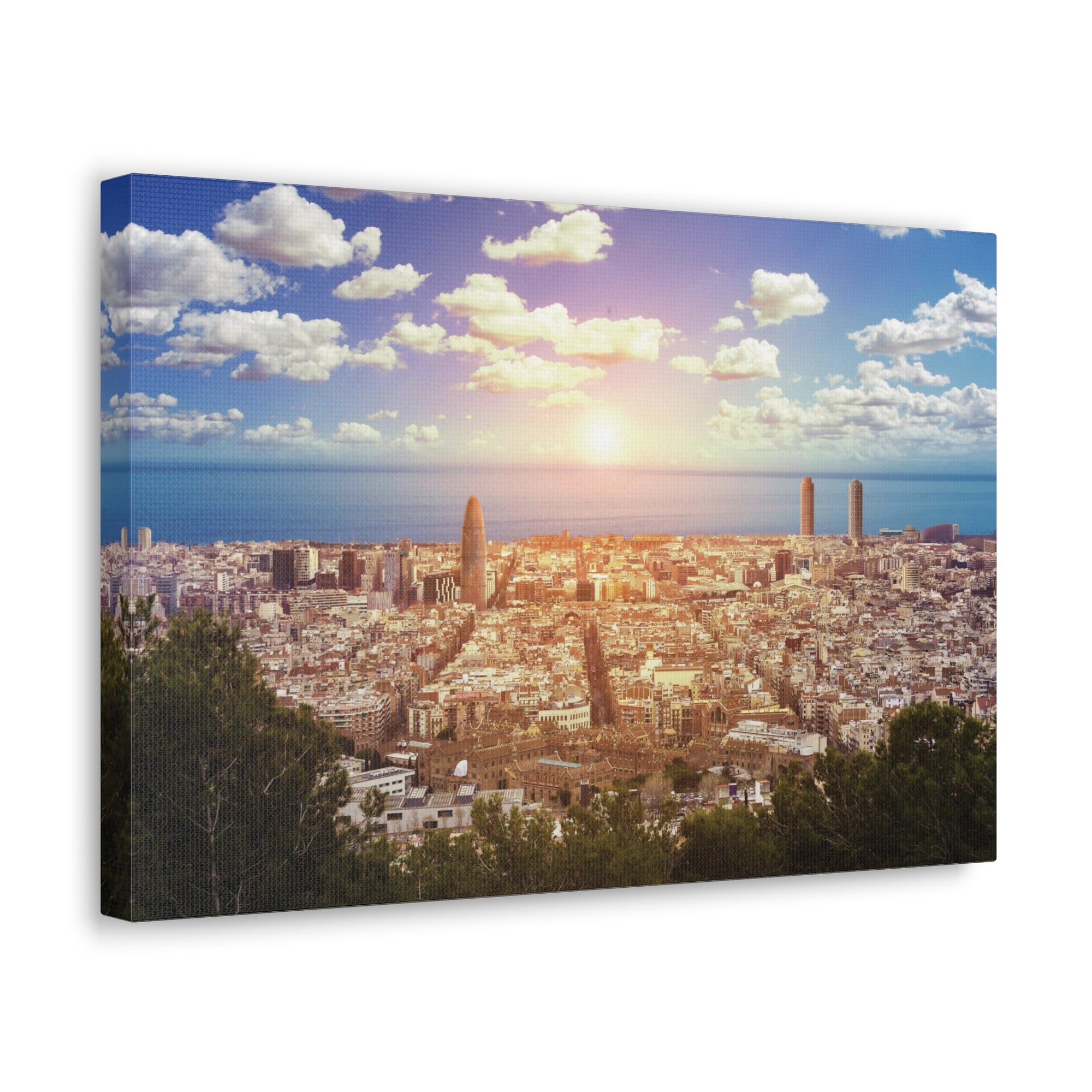 Barcelona Daytime Skyline Canvas Artwork High-Quality Breathtaking Stunning Cityscape for Home Decor Ready to Hang-Express Your Love Gifts