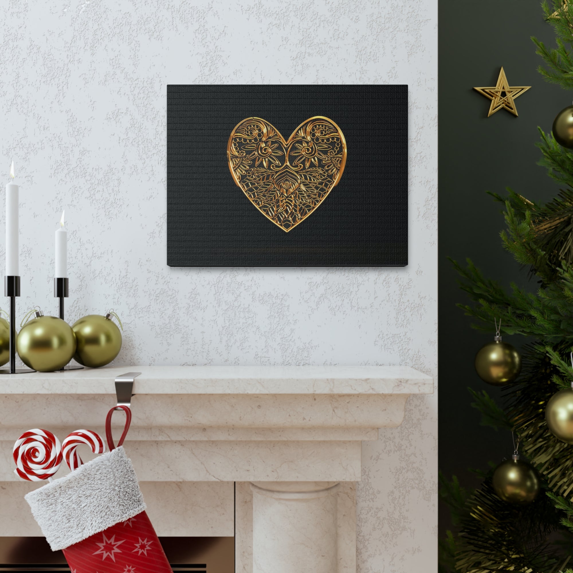 3D Gold Hearts Playing Card Canvas Wall Art for Home Decor Ready-to-Hang-Express Your Love Gifts