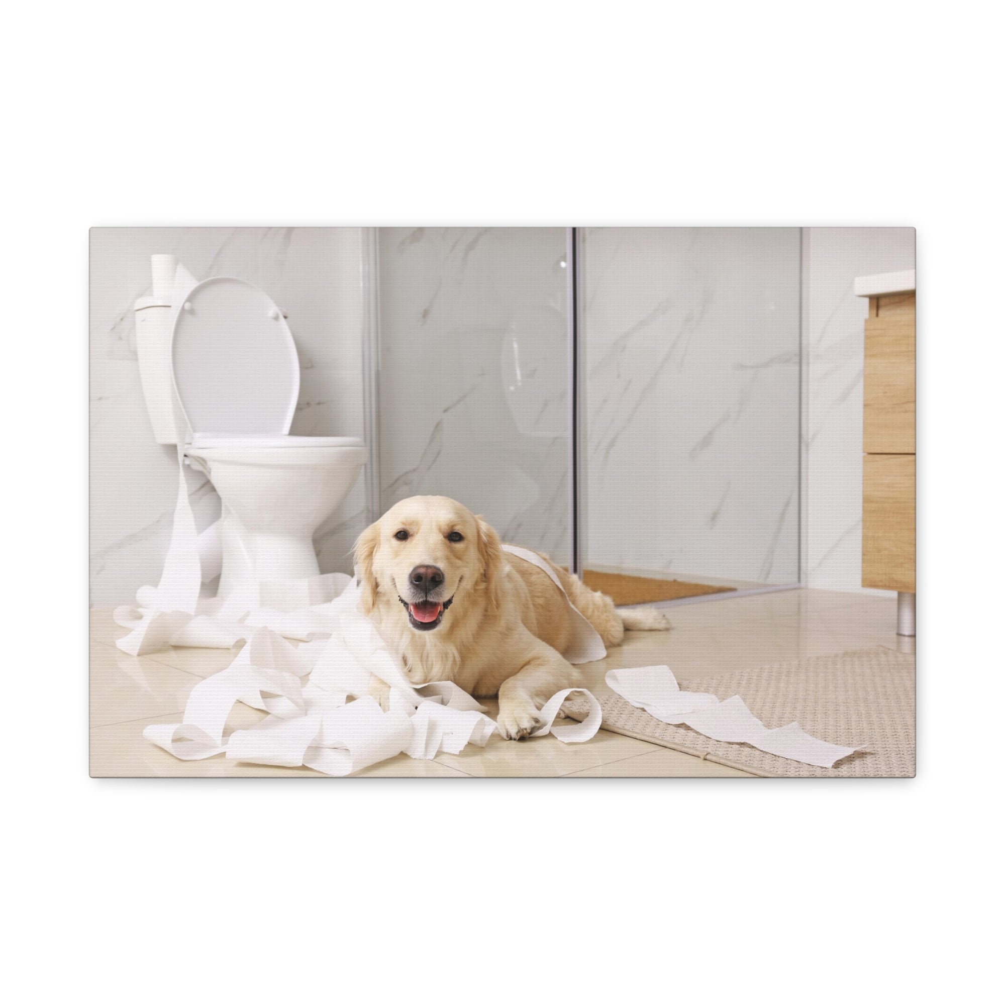 Cute Golden Labrador Retriever Playing On Toilet Funny Canvas Wall Art for Home Decor Ready-to-Hand-Express Your Love Gifts