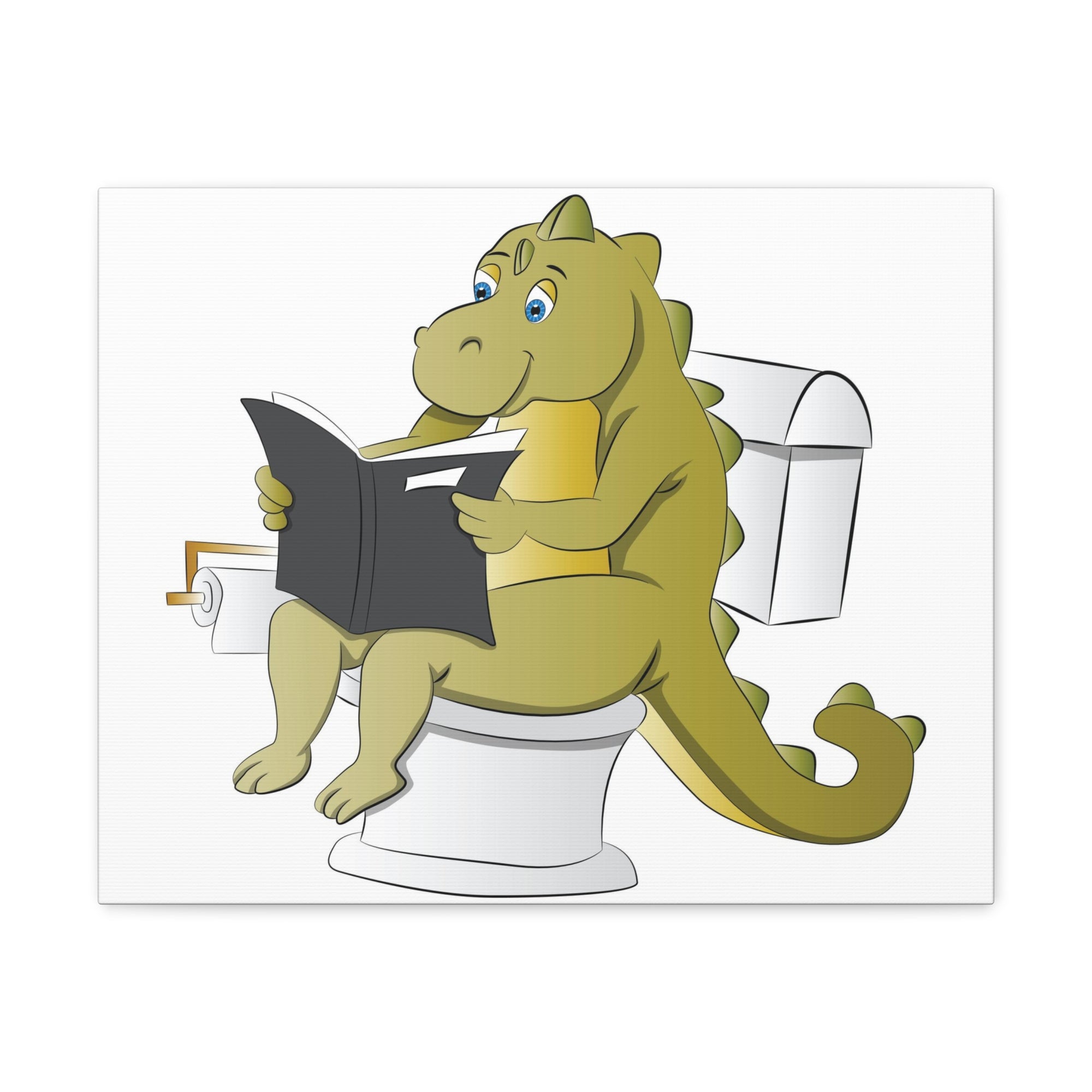 Dinosaur Sitting Reading Newspaper On Toilet Funny Canvas Wall Art for Home Decor Ready-to-Hand-Express Your Love Gifts