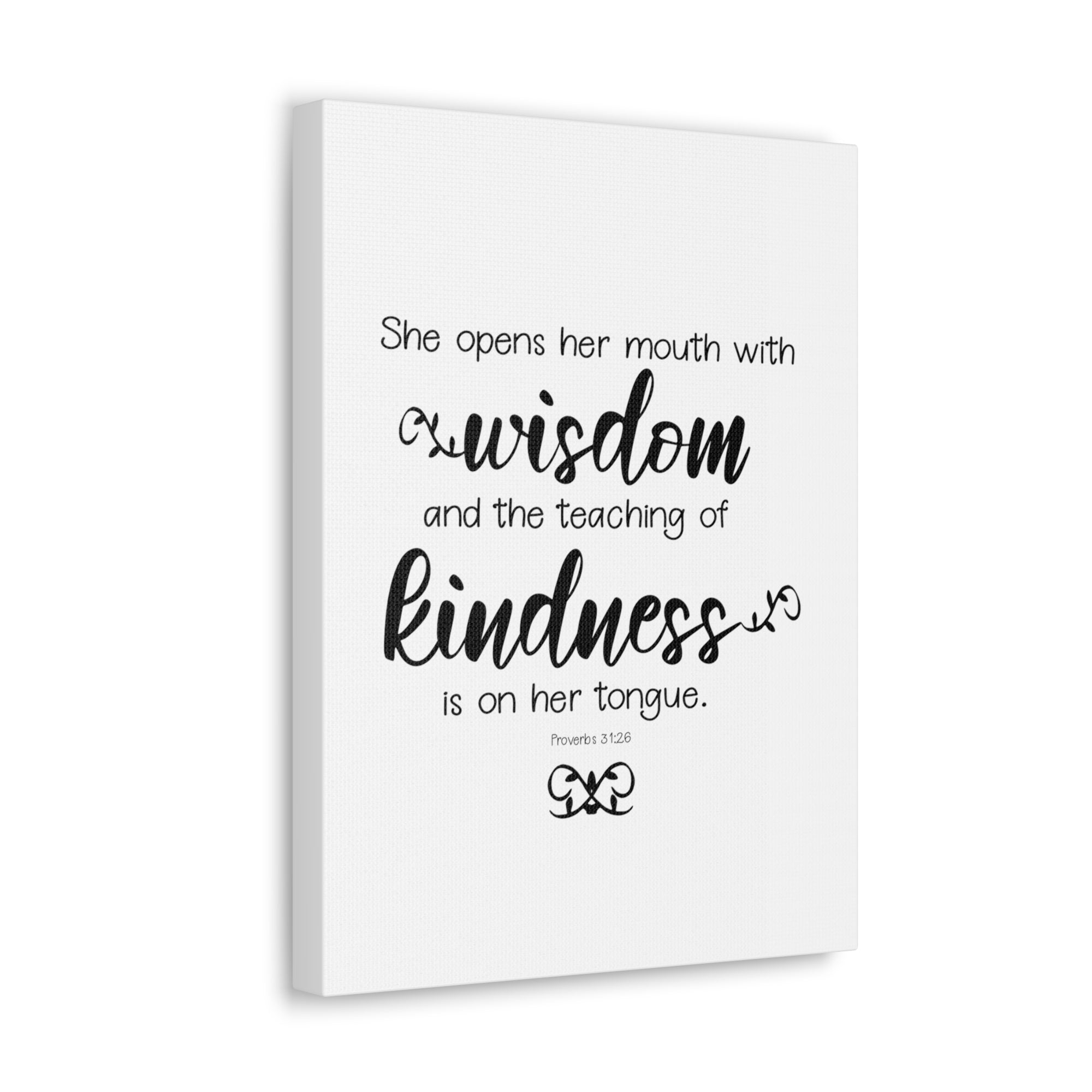 Scripture Walls Proverbs 31:26 Wisdom and Kindness Bible Verse Canvas Christian Wall Art Ready to Hang Unframed-Express Your Love Gifts