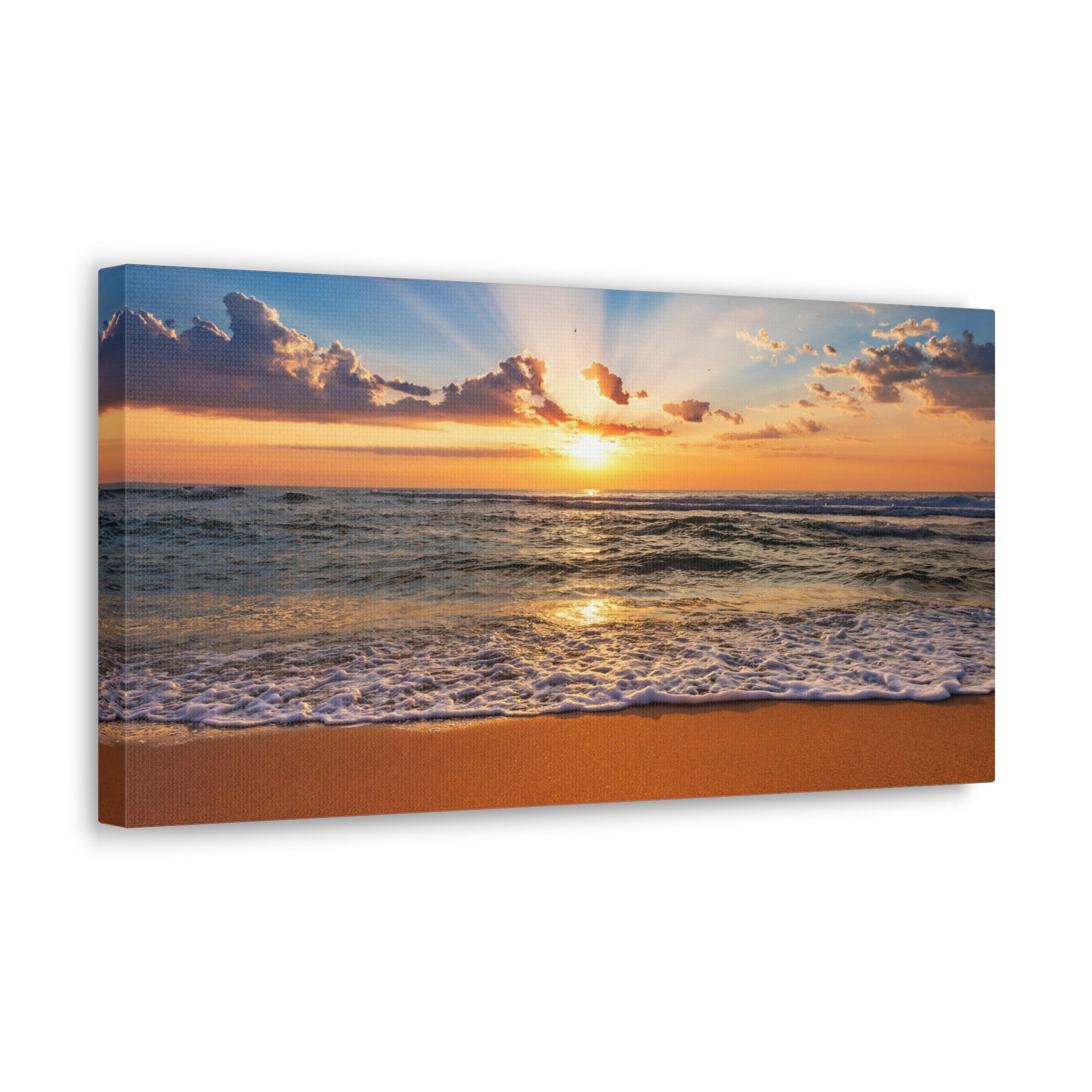 Beach Sunrise Deep Blue Sky Ocean Canvas Wall Art for Home Decor Ready-to-Hang-Express Your Love Gifts