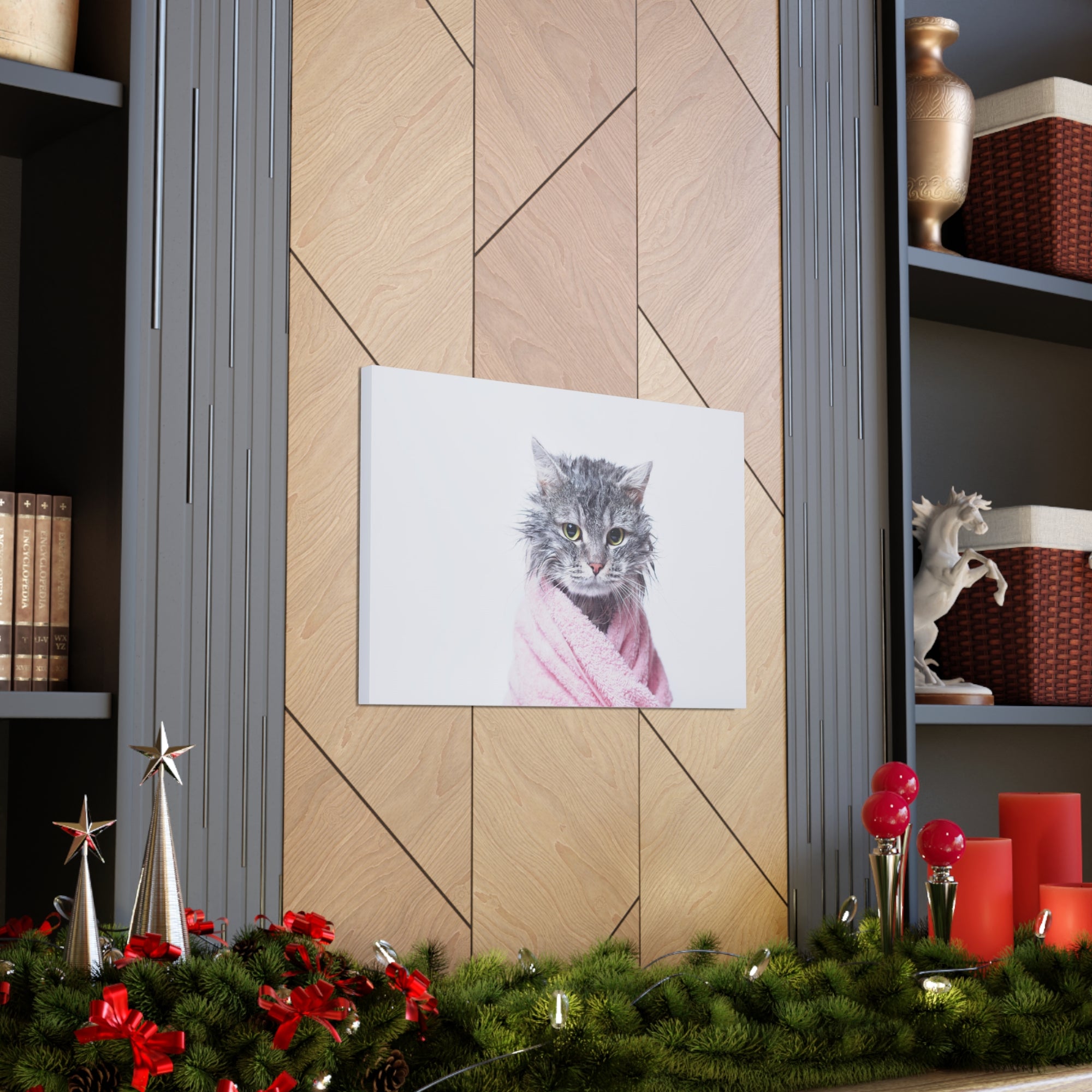 Funny Tabby Cat Bathee Canvas Wall Art for Home Decor Ready-to-Hang-Express Your Love Gifts