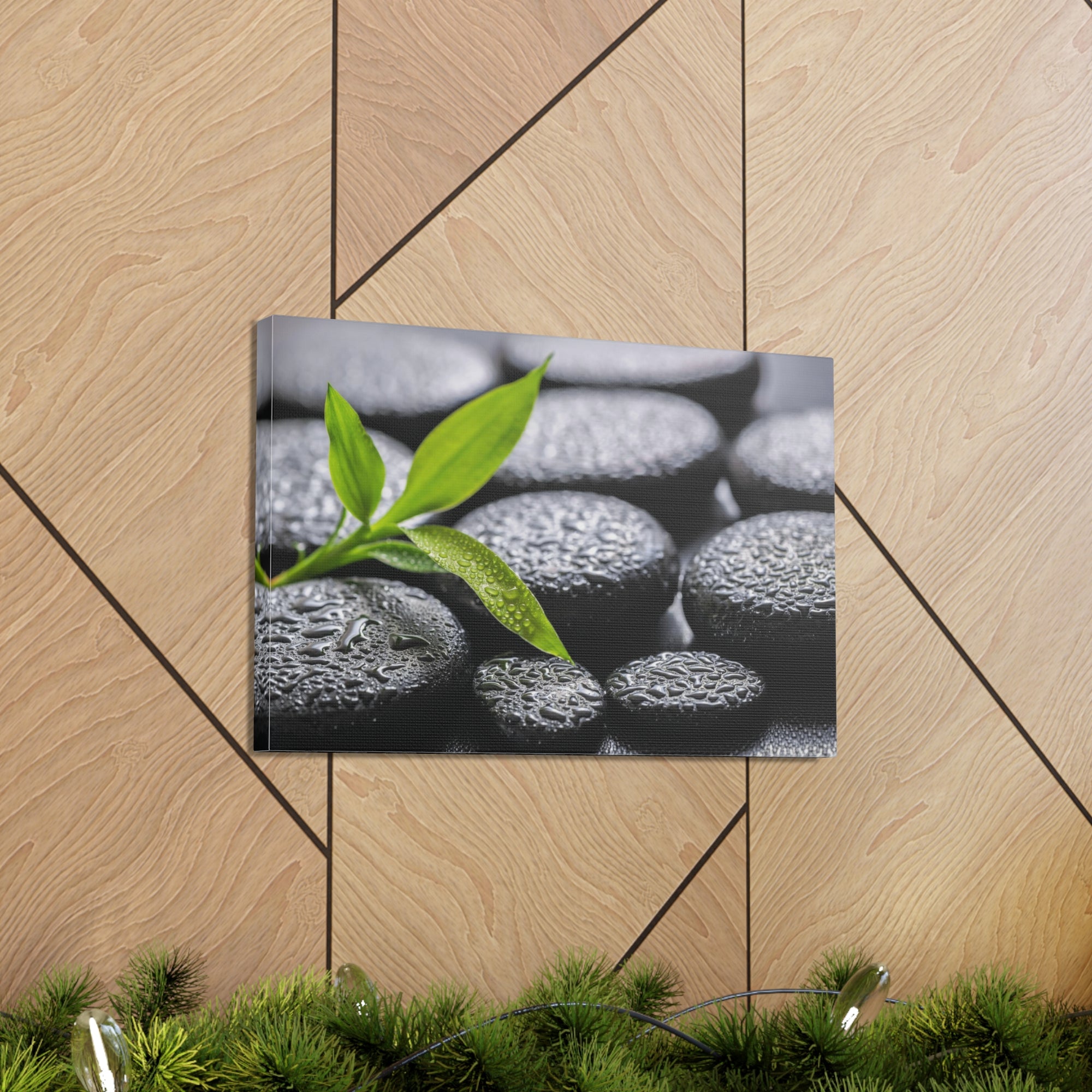 Bamboo on Zen Basalt Forest Floral Nature Photography Canvas Wall Art for Home Decor Ready-to-Hang-Express Your Love Gifts