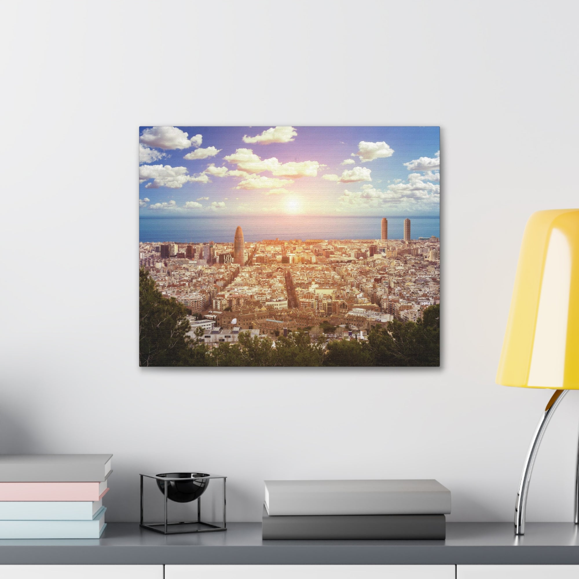 Barcelona Daytime Skyline Canvas Artwork High-Quality Breathtaking Stunning Cityscape for Home Decor Ready to Hang-Express Your Love Gifts